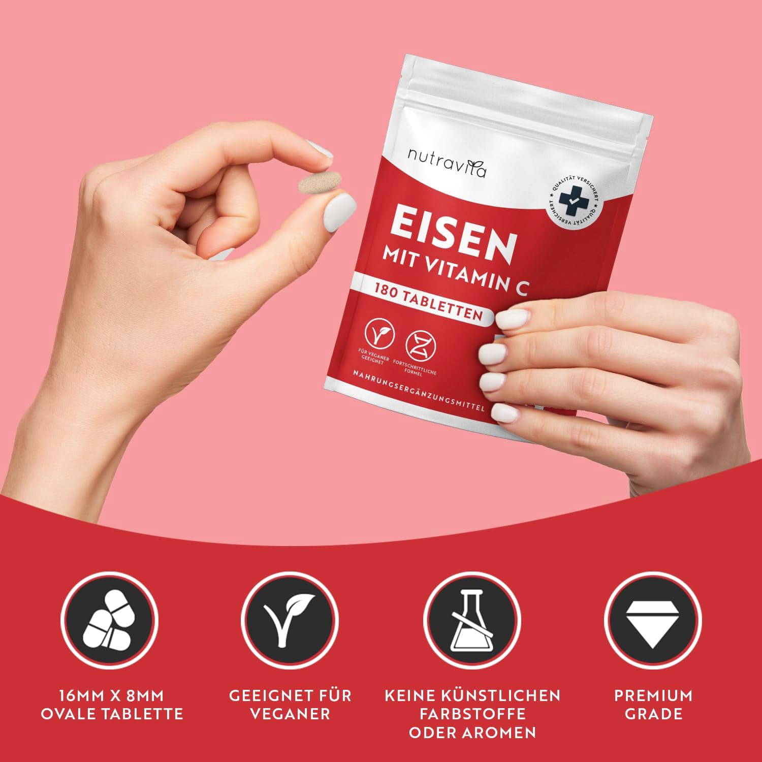 Eisentabletten mit 40 mg Eisen + Vitamin C (80mg) - 180 vegane Tabletten