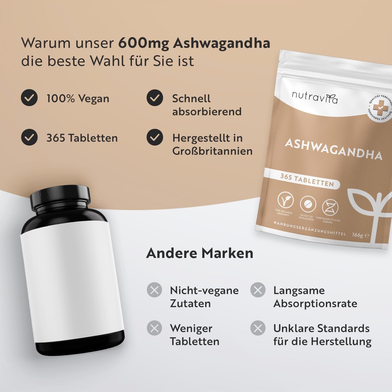 Ashwagandha Tabletten - 365 vegane Tabletten
