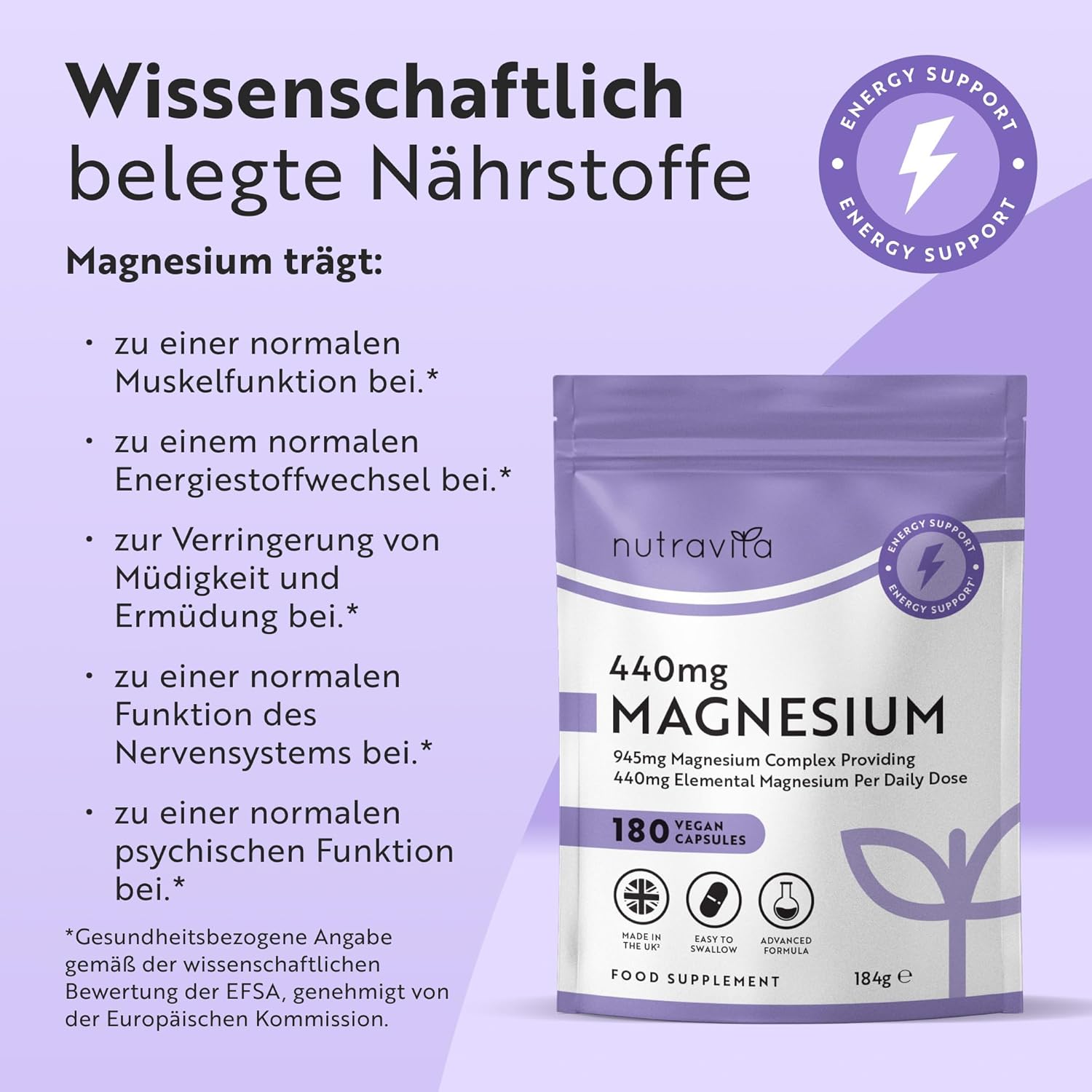 945 mg Magnesium Komplex – 180 Vegane Citrat-Kapseln