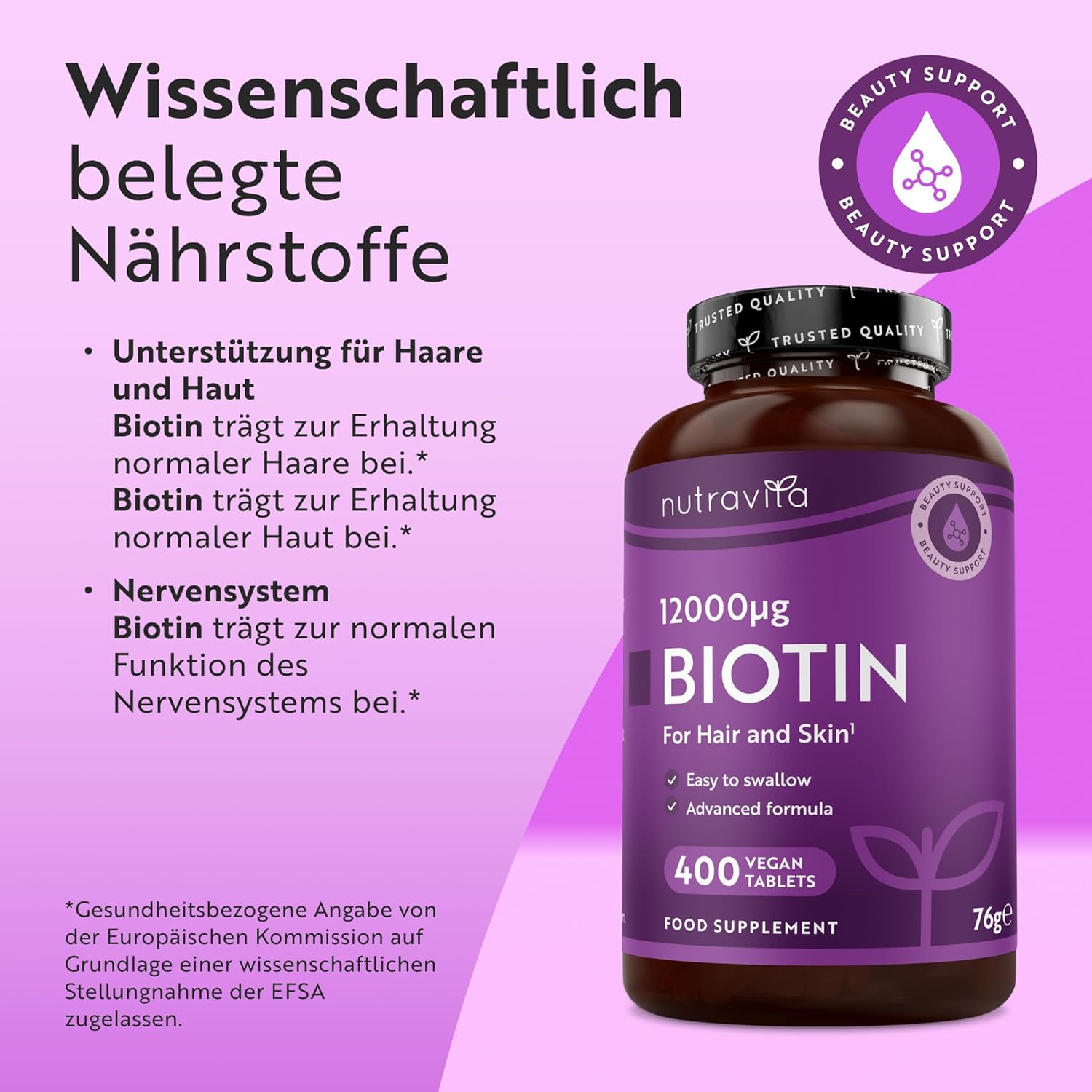 Biotin Hochdosiert 12000mcg, Haar Vitamine - 400 Vegan Tabletten