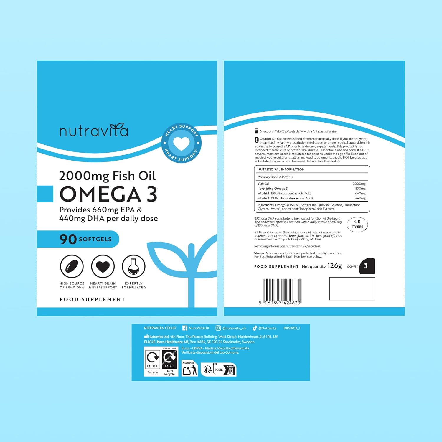 Omega 3 Kapseln Hochdosiert 2000mg Fischöl Kapseln
