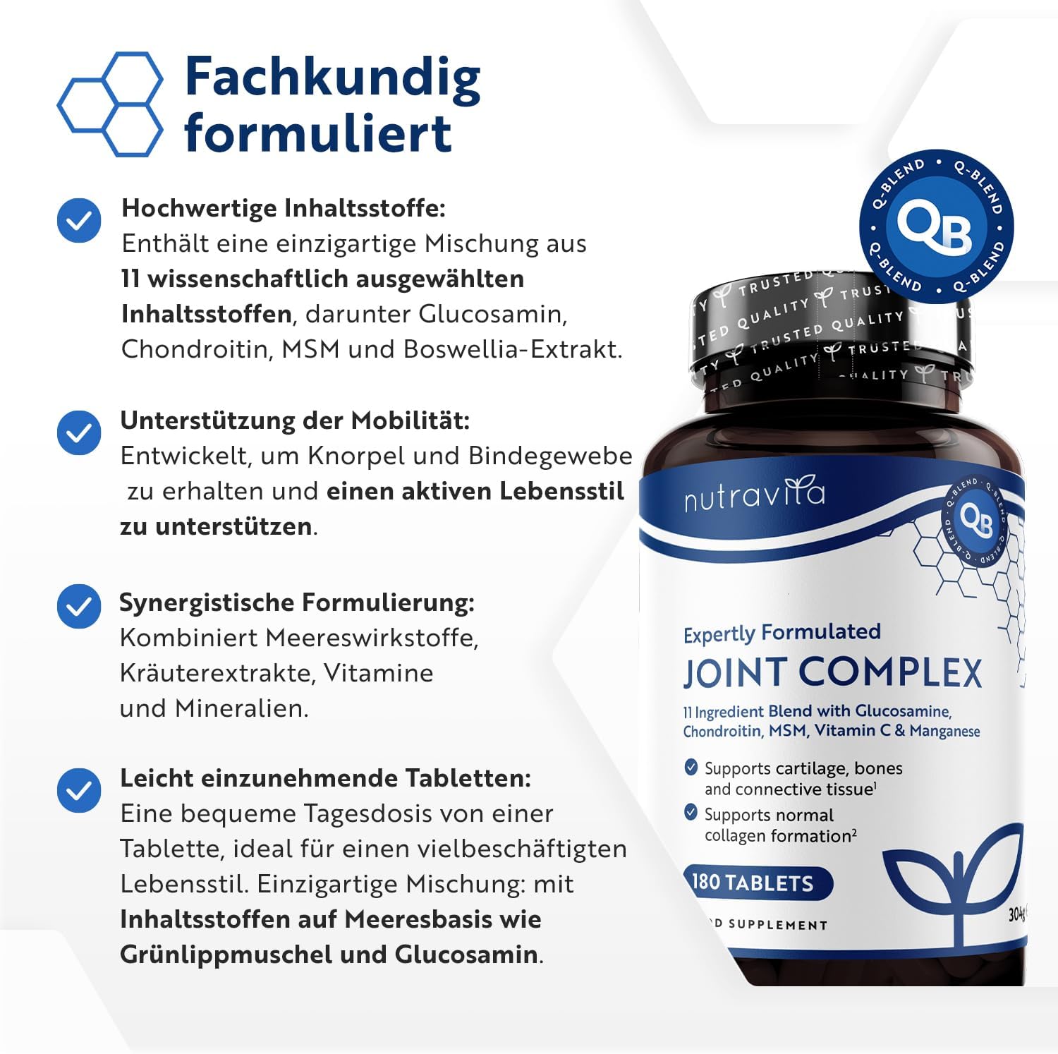 Chondroitin Hochdosiert mit Vitamin C + Vitamin D + Mangan + MSM Kapseln Hochdosiert - 180 Gelenkkapseln