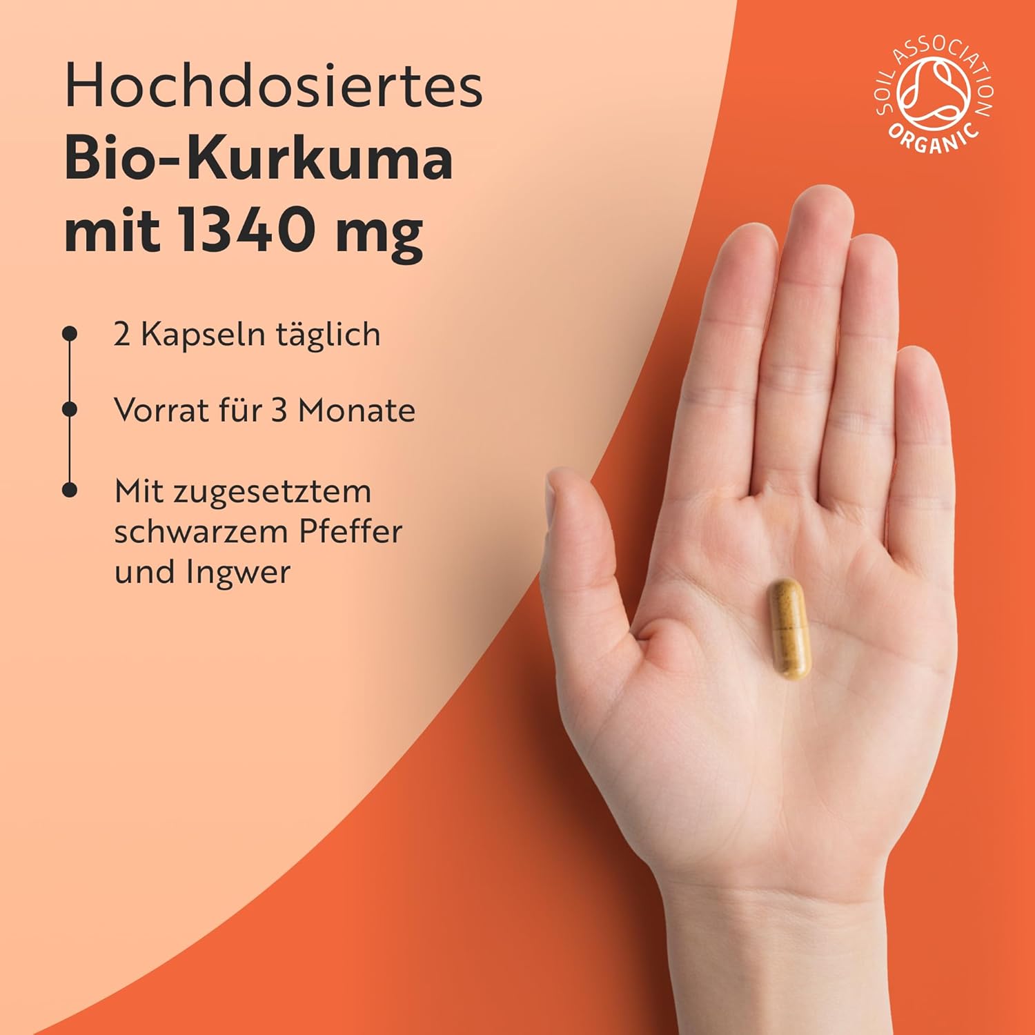 Bio Kurkuma Kapseln 1440 mg, schwarzem Pfeffer & Ingwer - 180 vegane Kurkuma Kapseln