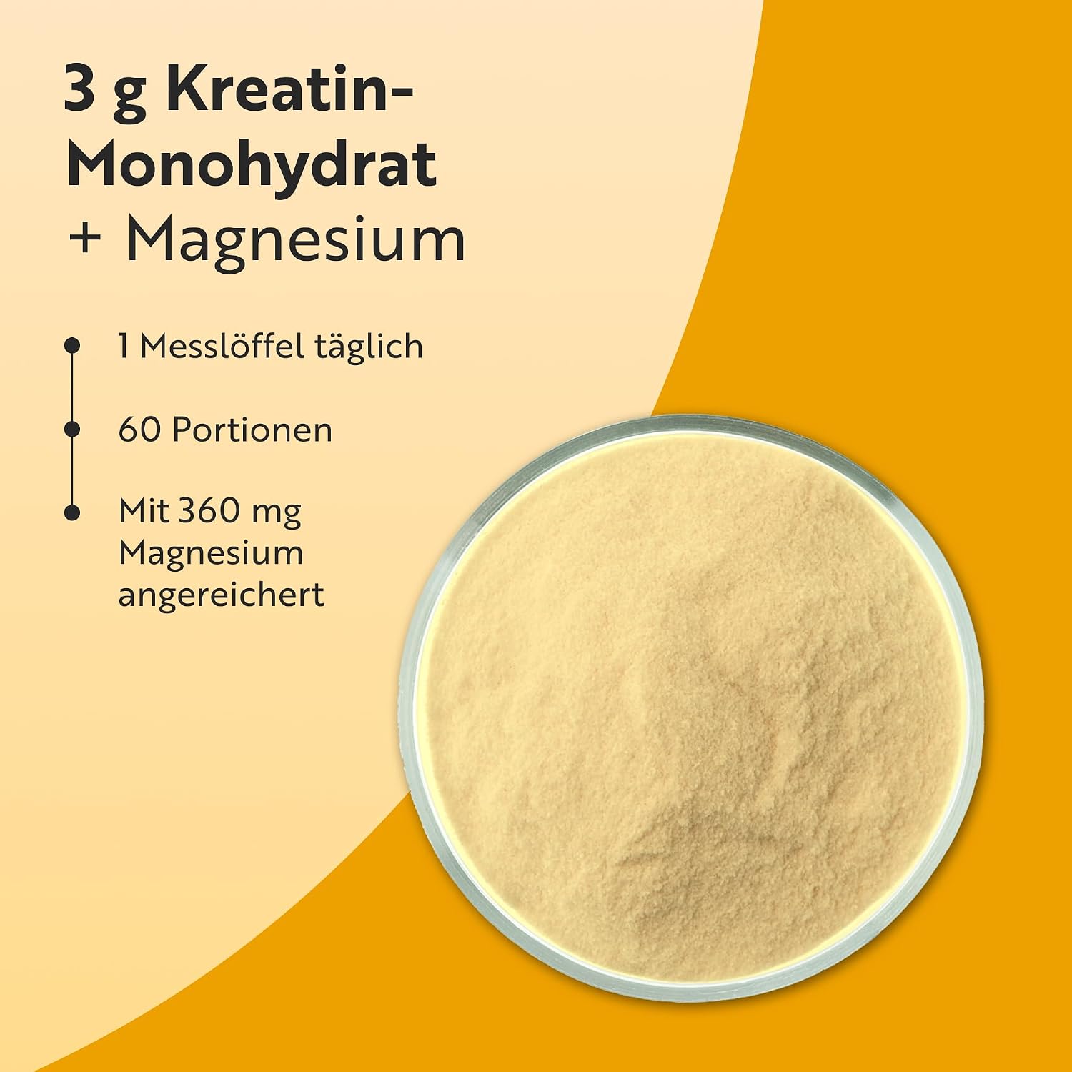 Kreatin-Monohydrat 3000mg mit Magnesium 360mg - 360g Geschmacksneutrales Kreatinpulver - 60 Portionen