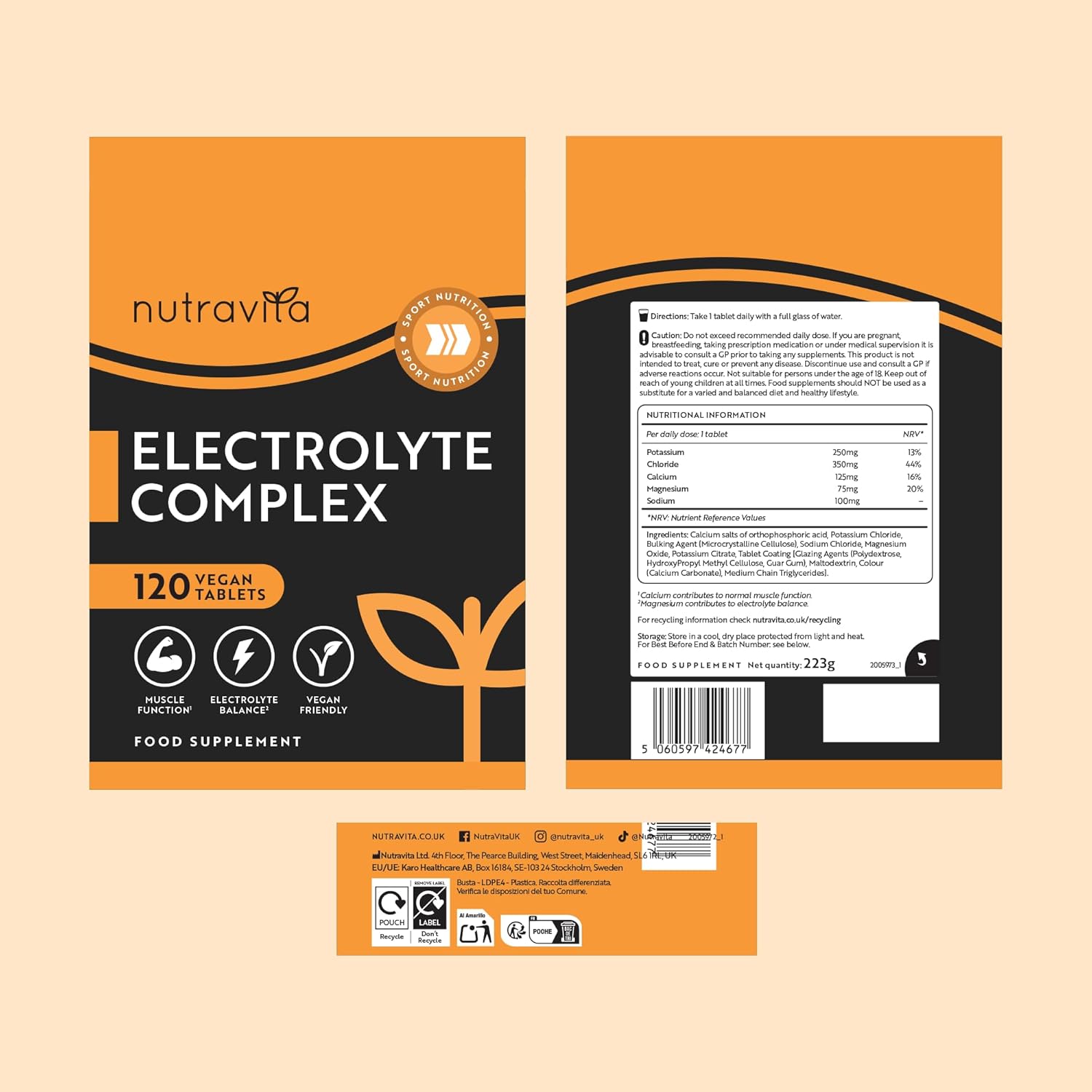 Elektrolyte Komplex mit Magnesium Kalium Hochdosiert Kalzium Natrium & Chlorid - 120 Elektrolyte Tabletten