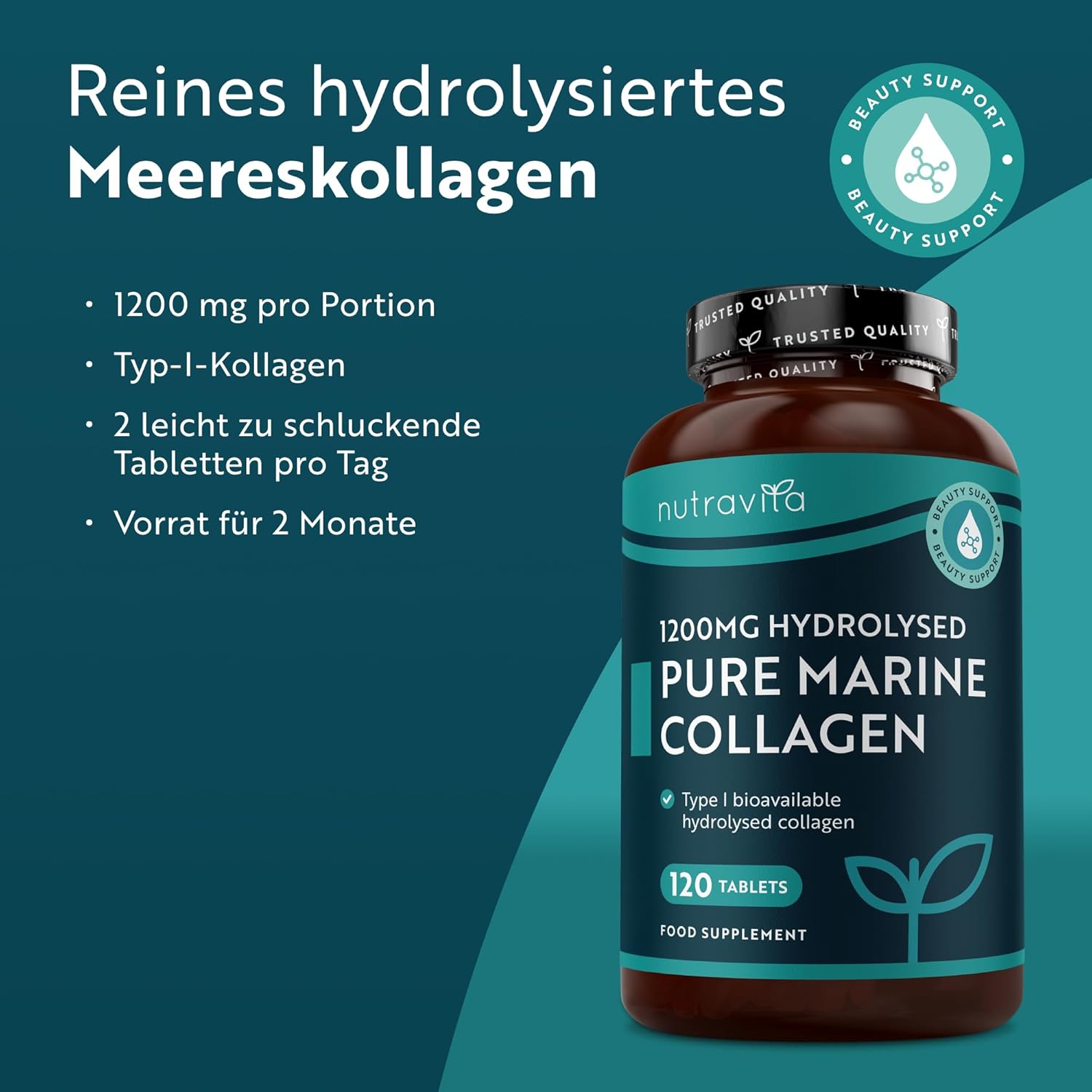 100% Reines Kollagen 1200 mg - 120 Tabletten