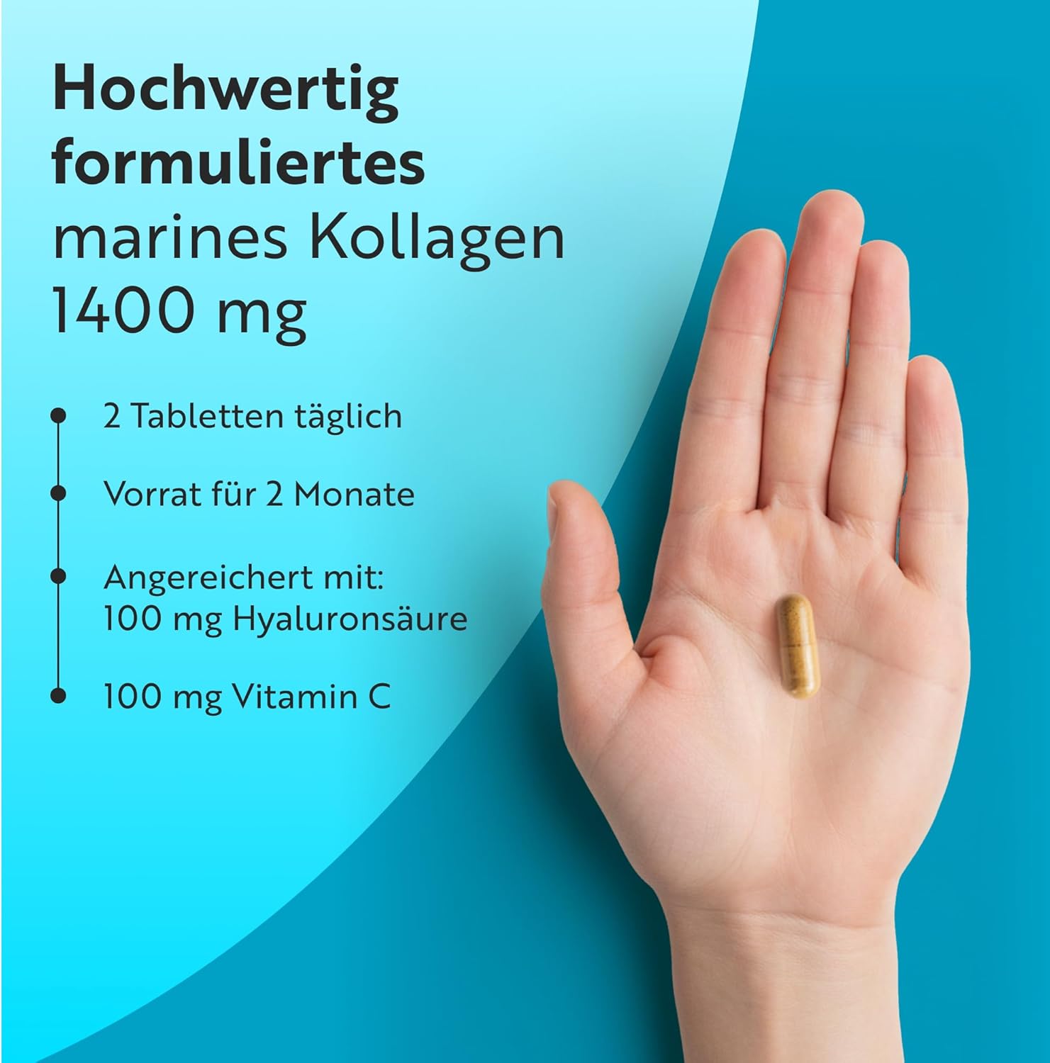 Marine Collagen und Hyaluronsäure Kapseln Hochdosiert 1400mg - Kollagen Hydrolysat Typ I - 120 Tabletten
