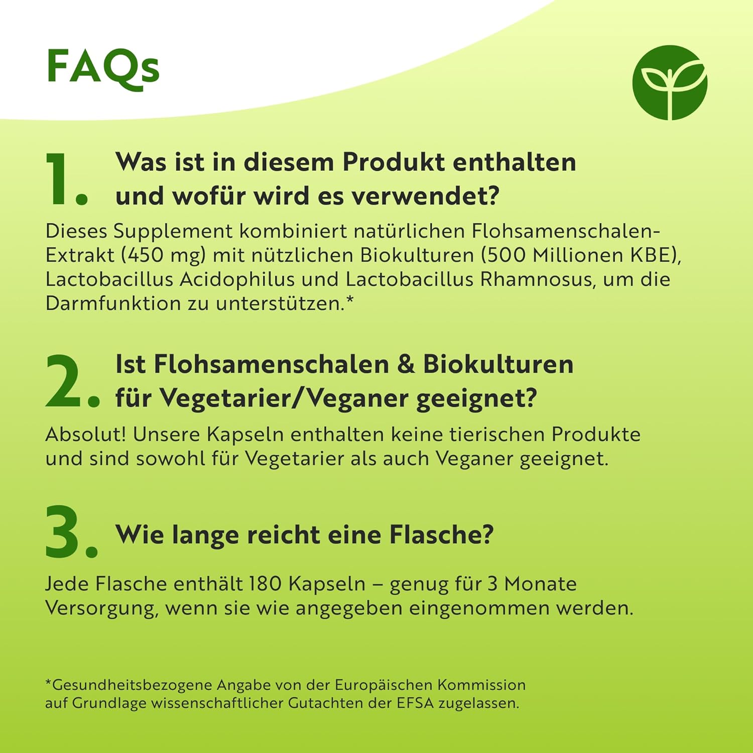 Flohsamenschalen Kapseln 4500mg - Biokulturen mit 500 Millionen CFU - 180 Vegane Kapseln