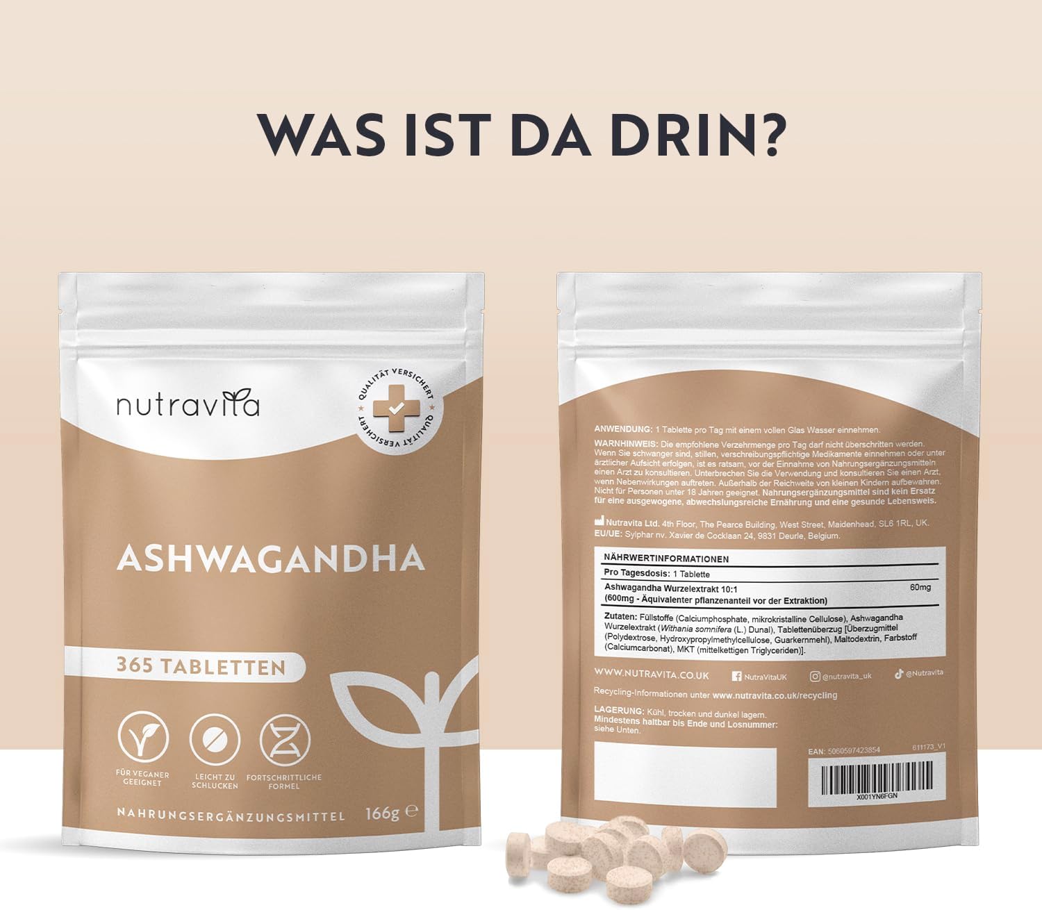 Ashwagandha Tabletten - 365 vegane Tabletten