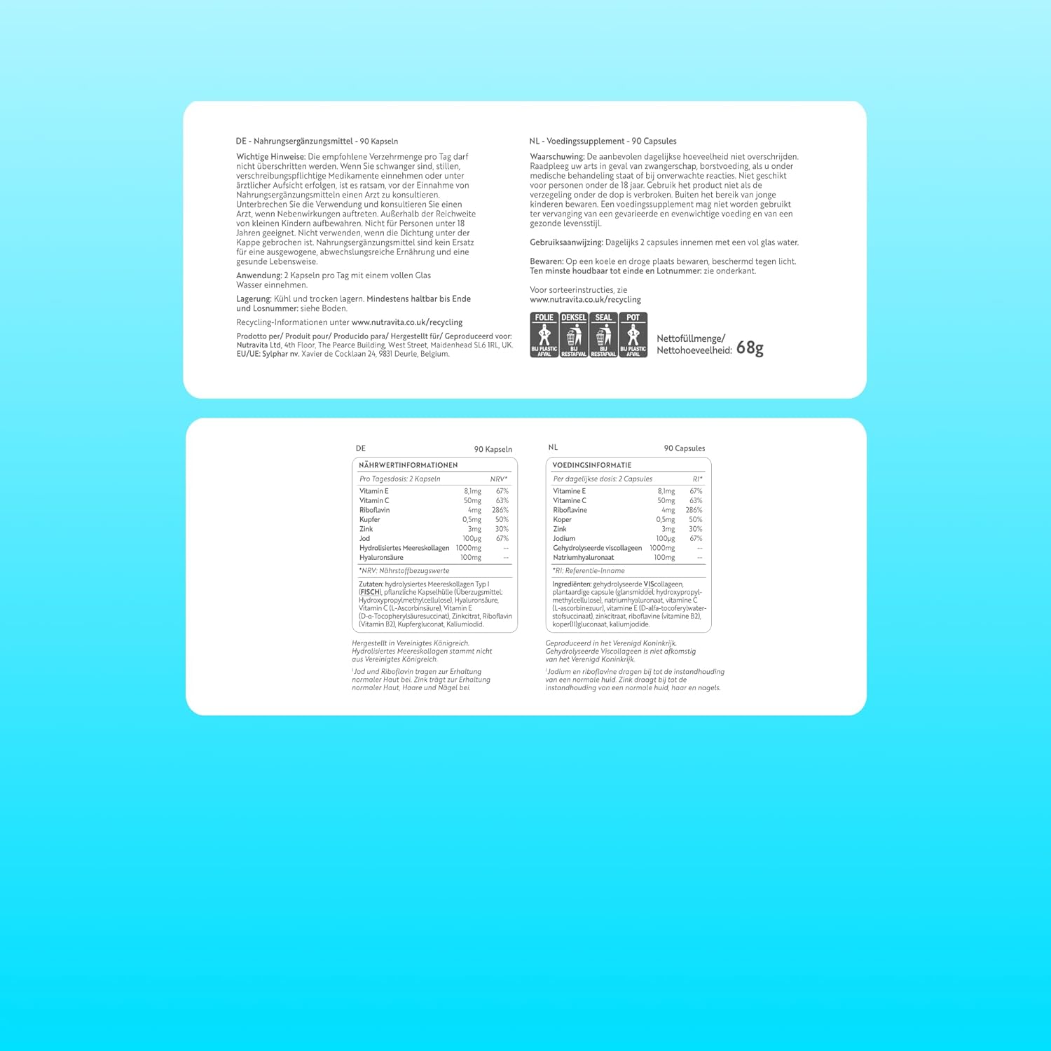 Marine Collagen und Hyaluronsäure Kapseln Hochdosiert 1400mg - Kollagen Hydrolysat Typ I - 120 Tabletten