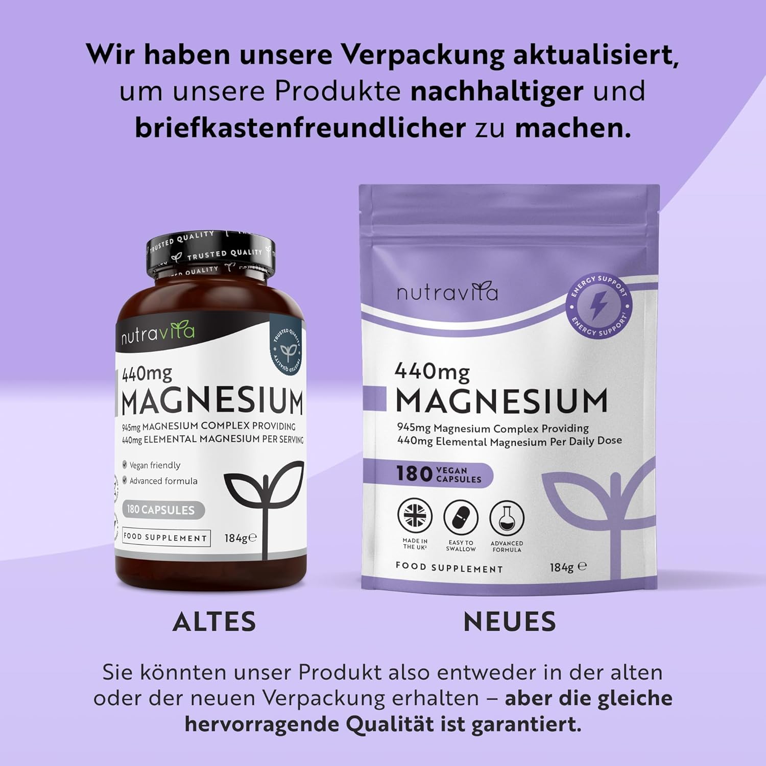 945 mg Magnesium Komplex – 180 Vegane Citrat-Kapseln