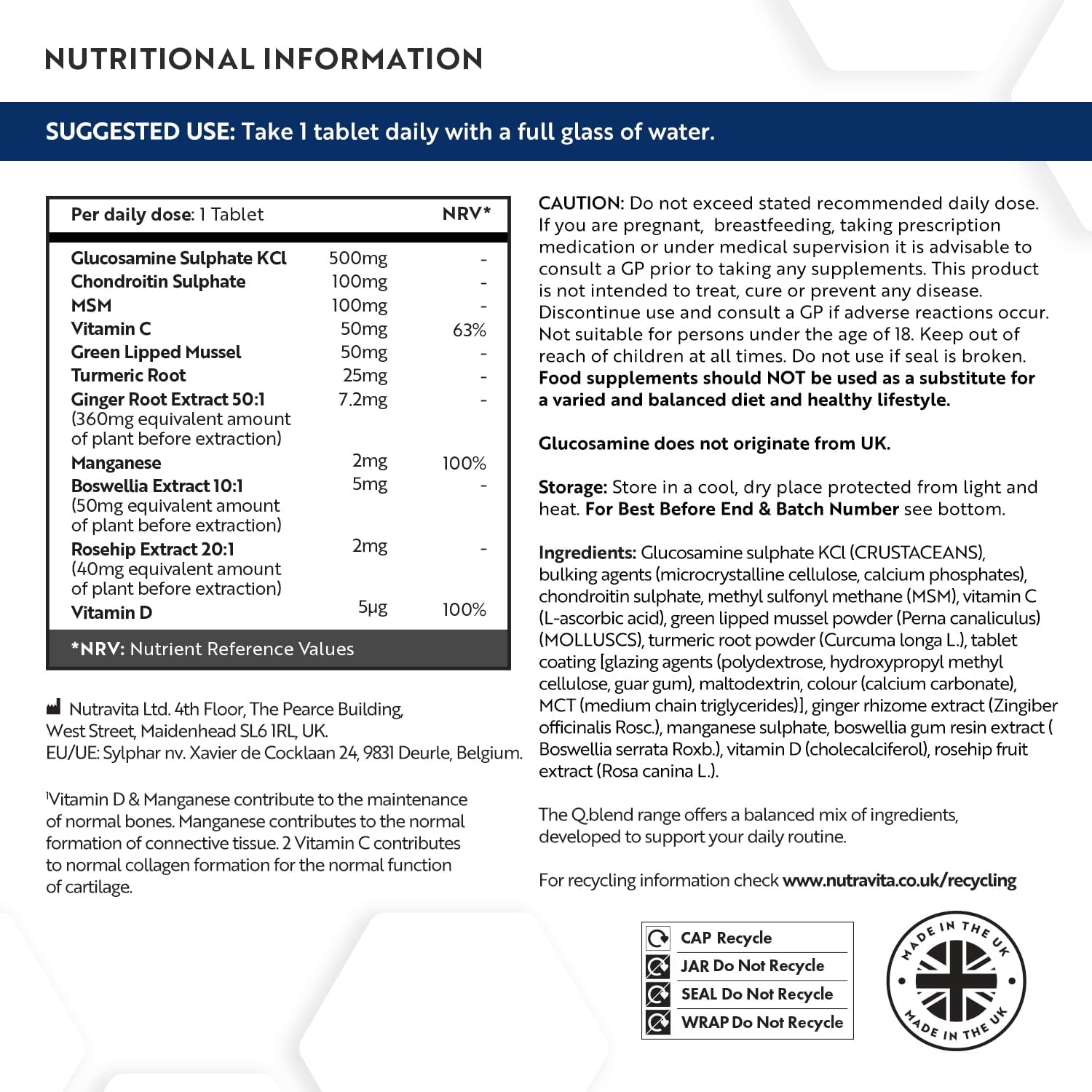 Chondroitin Hochdosiert mit Vitamin C + Vitamin D + Mangan + MSM Kapseln Hochdosiert - 180 Gelenkkapseln
