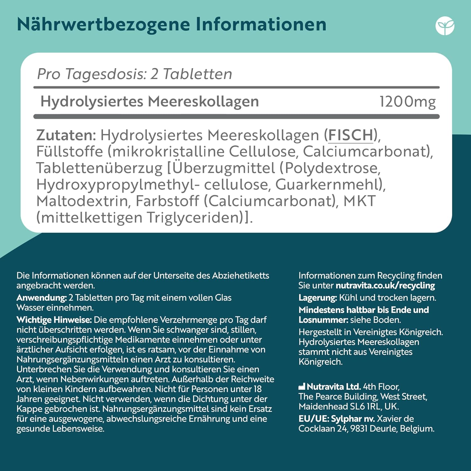 100% Reines Kollagen 1200 mg - 120 Tabletten
