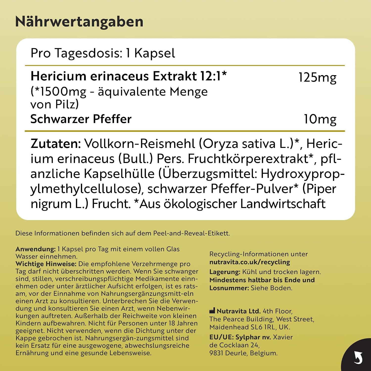 Bio Lion’s Mane Mushroom Kapseln 1500mg je Tagesdosis - 75 Löwenmähne Pilz Vegane Kapseln