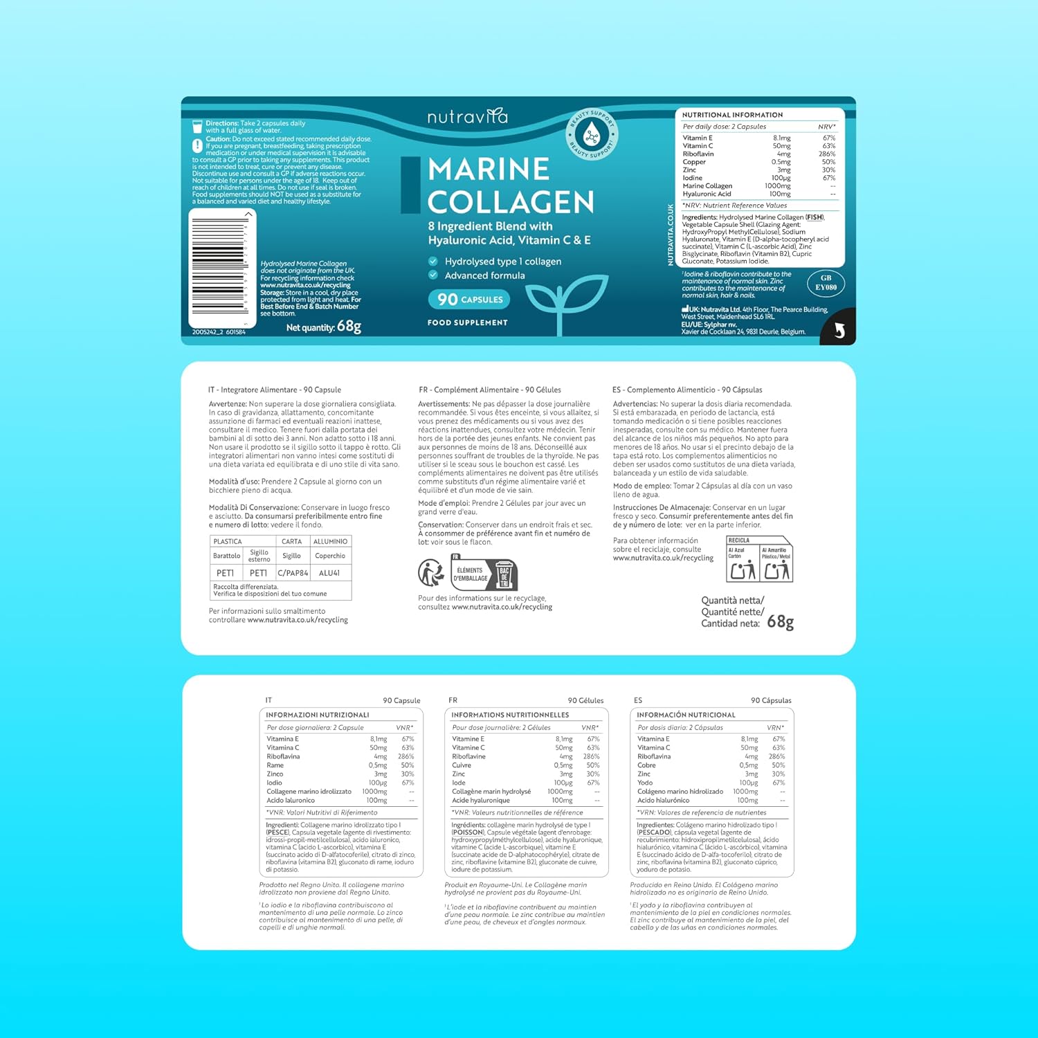 Marine Collagen und Hyaluronsäure Kapseln Hochdosiert 1400mg - Kollagen Hydrolysat Typ I - 120 Tabletten