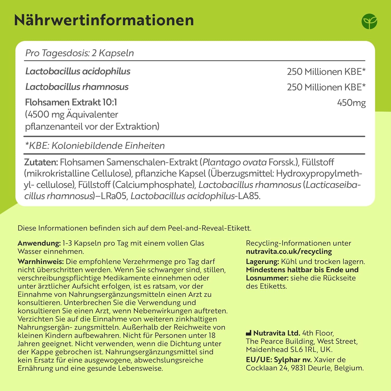 Flohsamenschalen Kapseln 4500mg - Biokulturen mit 500 Millionen CFU - 180 Vegane Kapseln