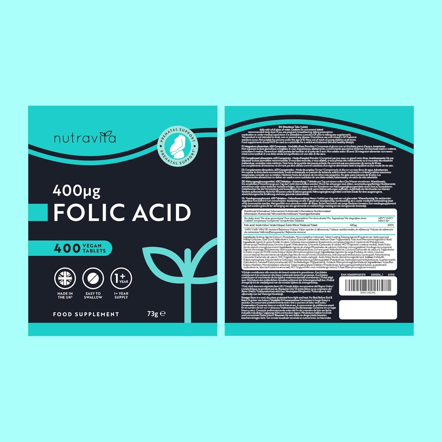 Folsäure-Tabletten - 400 µg pro Tablette - 400 Tabletten