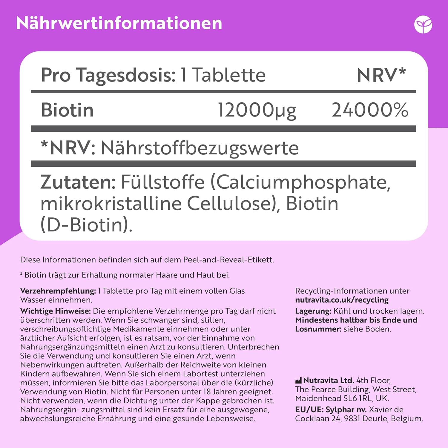 Biotin Hochdosiert 12000mcg, Haar Vitamine - 400 Vegan Tabletten