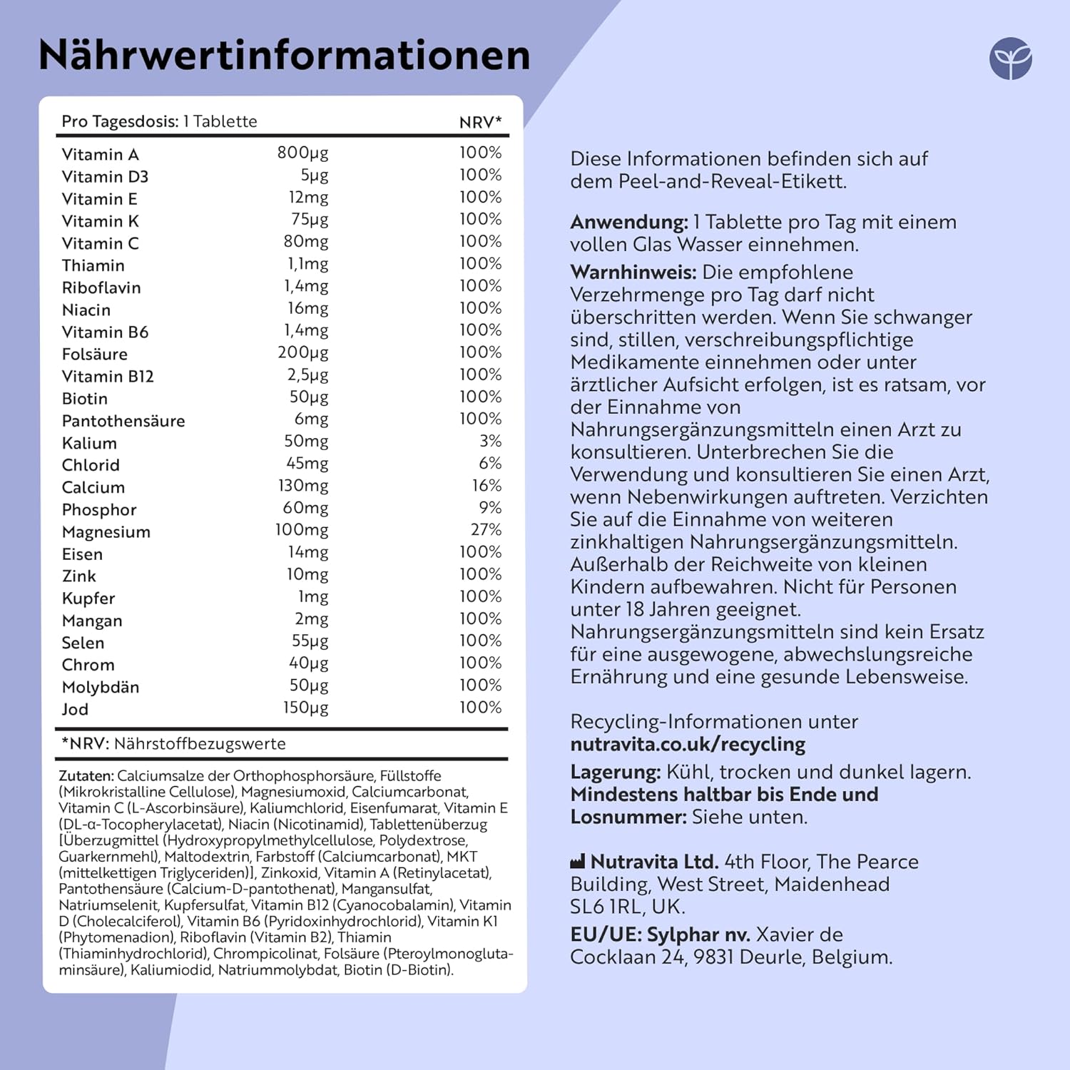 Multivitamin & Mineralien – 90 hochdosierte vegane Tabletten