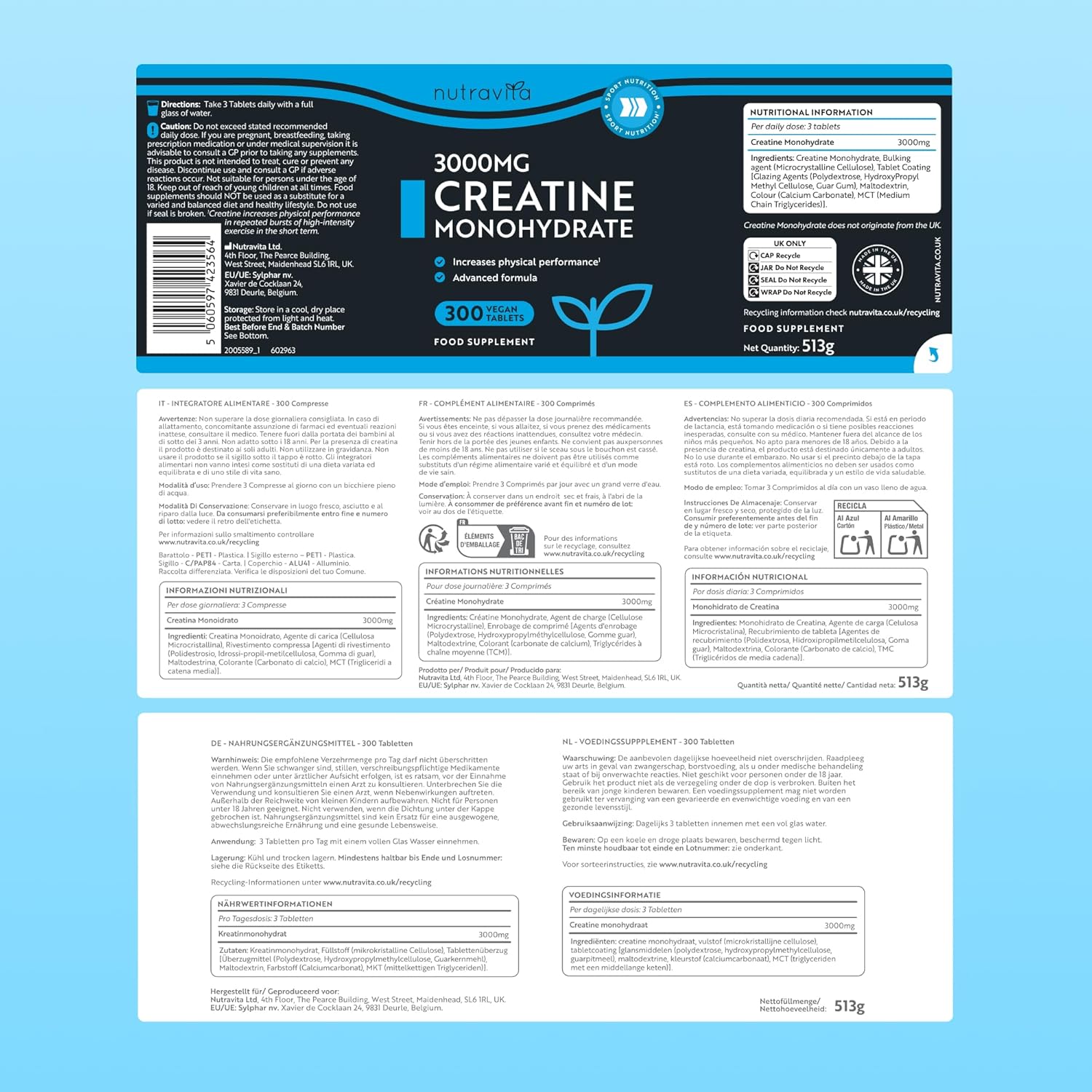 Creatin Monohydrat 3000mg - 300 Kreatin Tabletten