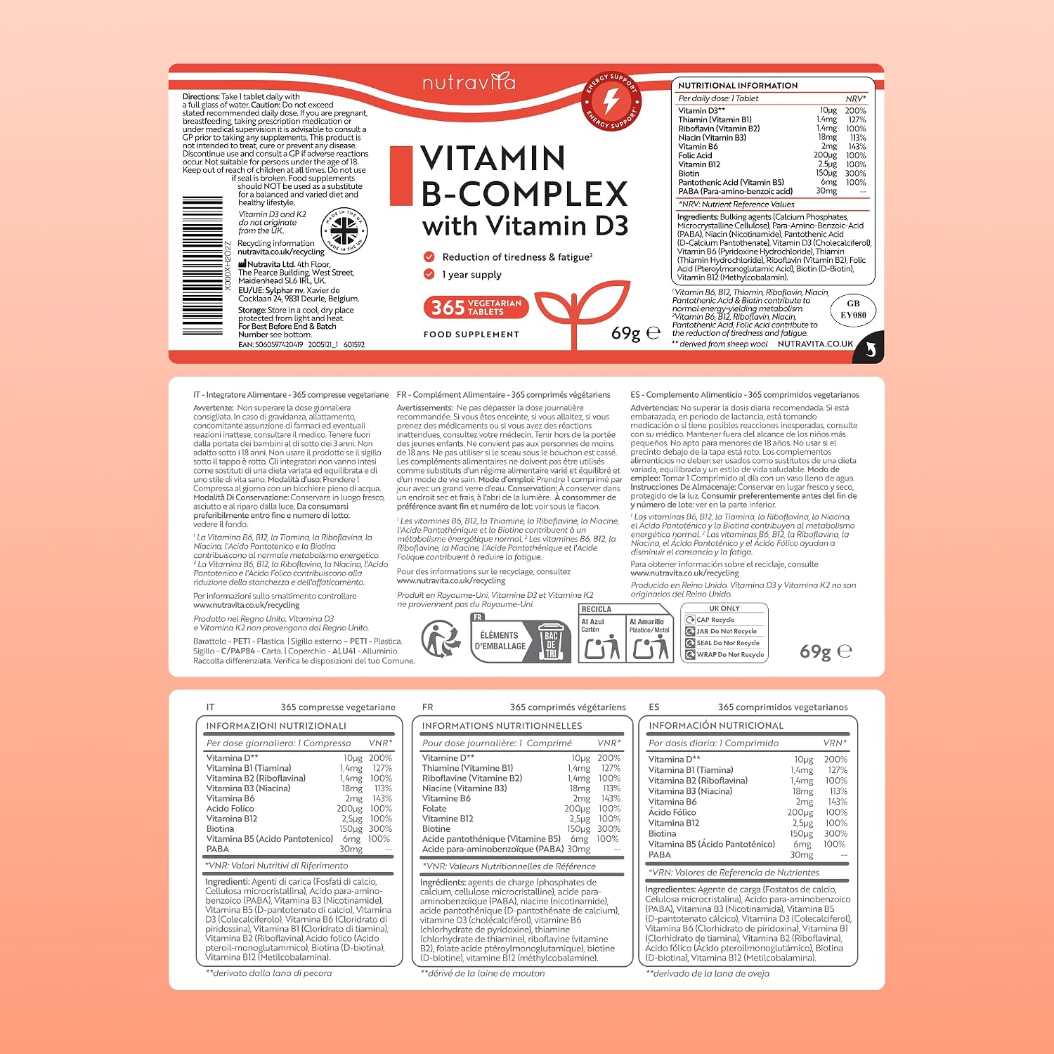 Super B Vitamin Komplex mit Vitamin C 365 Tabletten