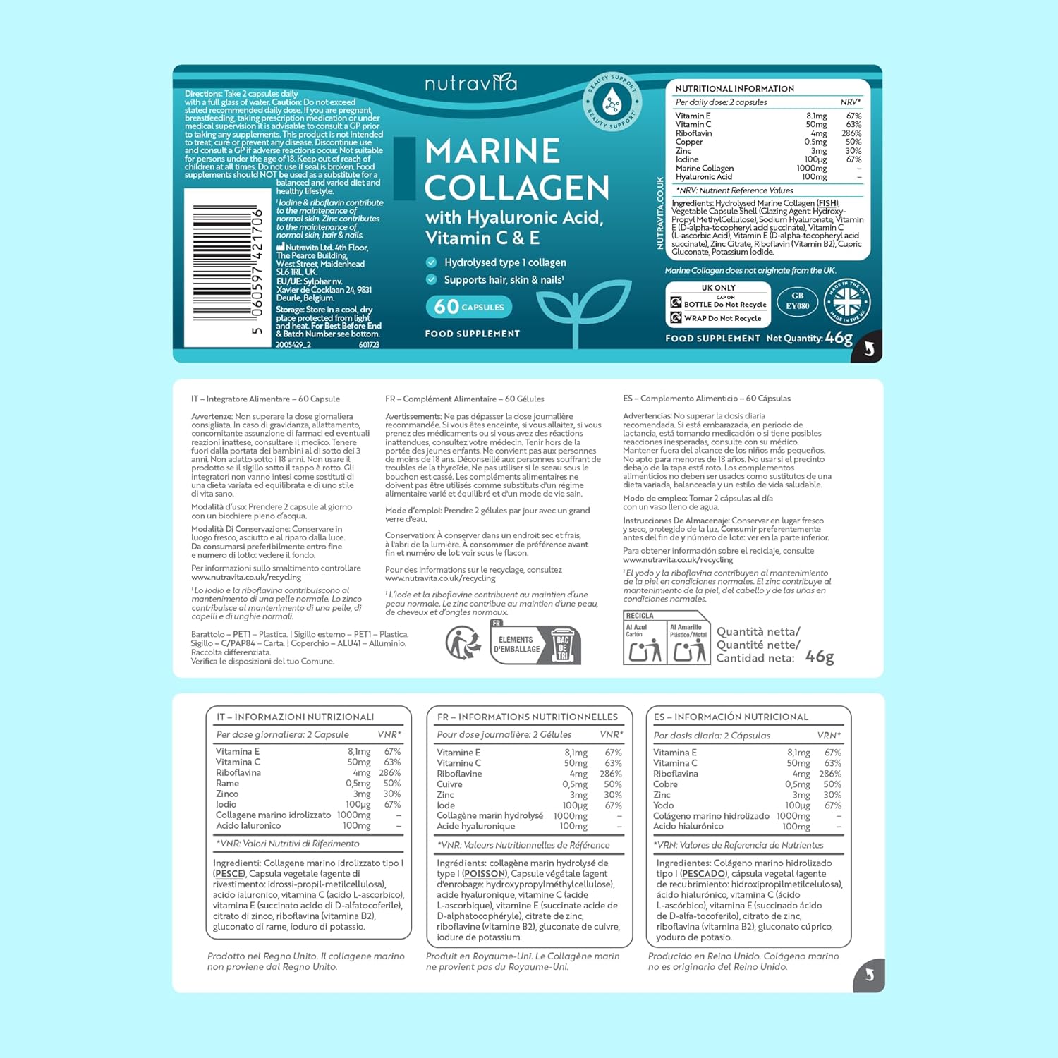 Marine Collagen 1000 mg - 60 Kollagen Kapseln