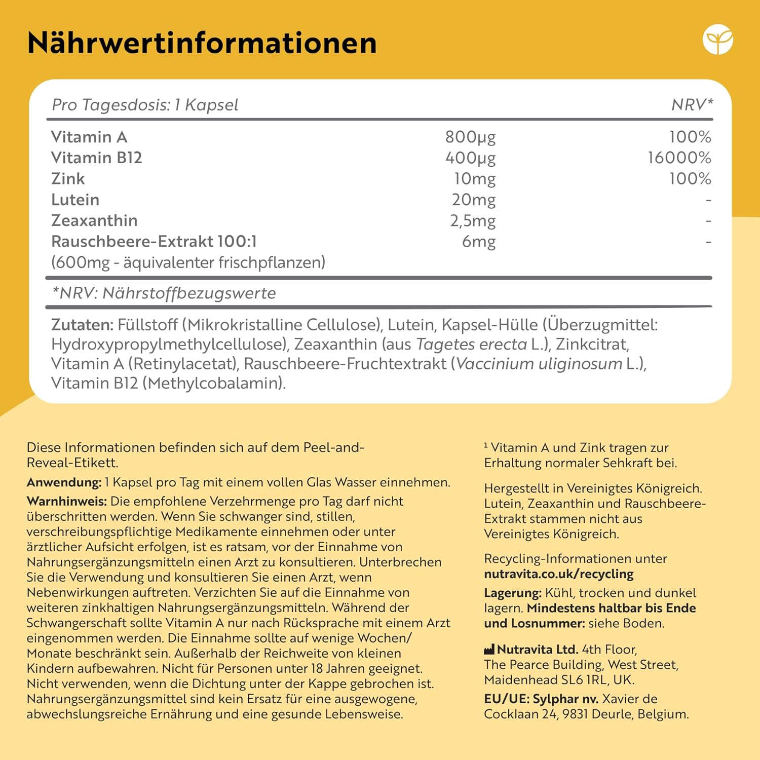 Natürliche Augen Komplex- 90 Vegane Lutein Kapseln