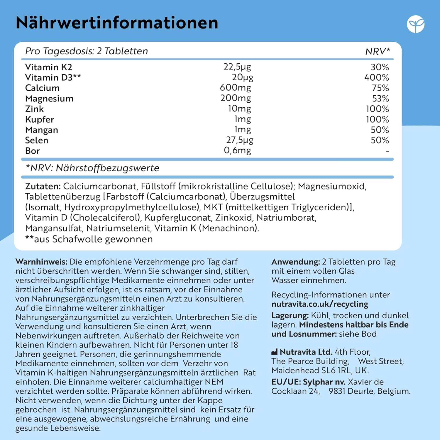 Calcium Magnesium Zink - 400 Hochdosiert vegetarische Tabletten