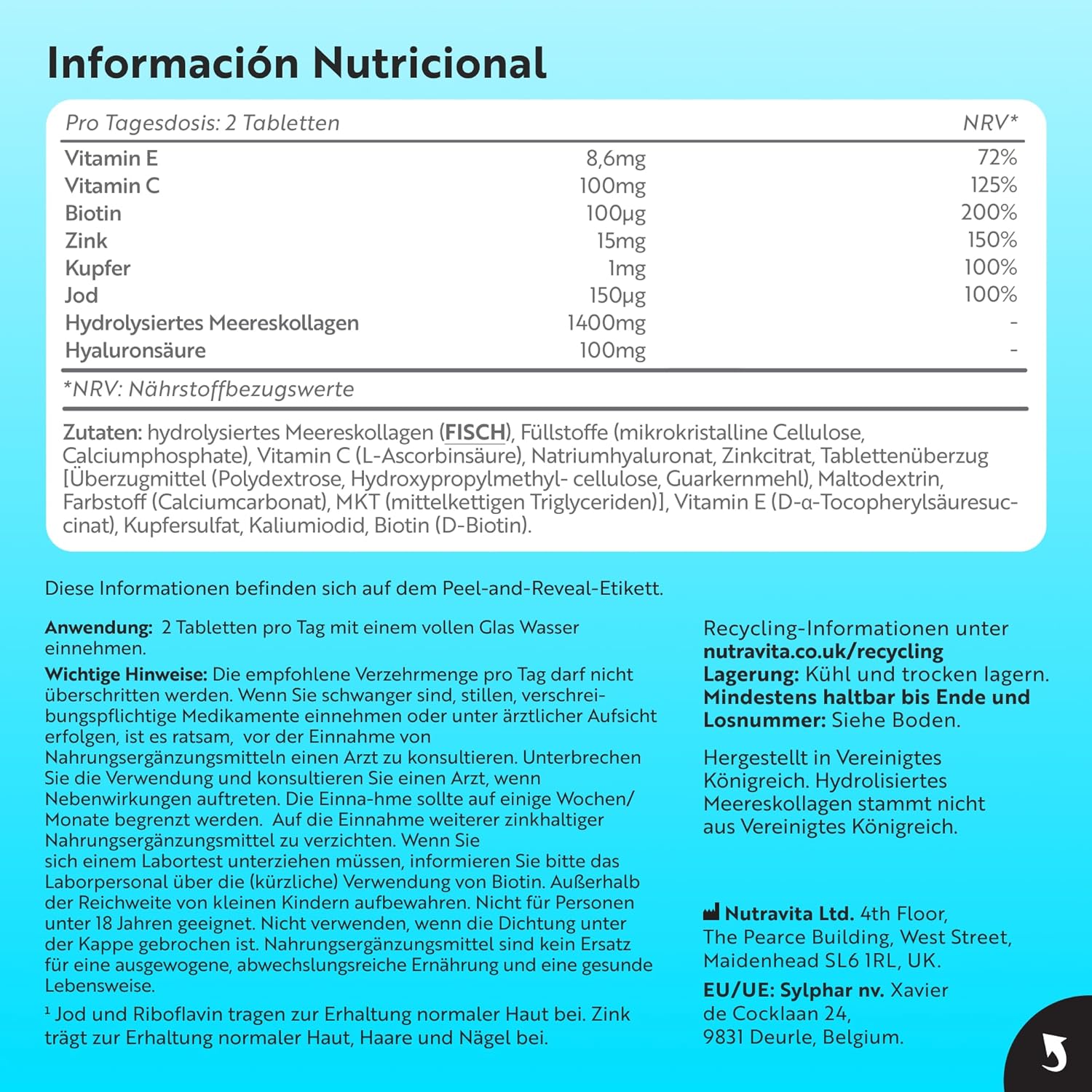 Marine Collagen und Hyaluronsäure Kapseln Hochdosiert 1400mg - Kollagen Hydrolysat Typ I - 120 Tabletten