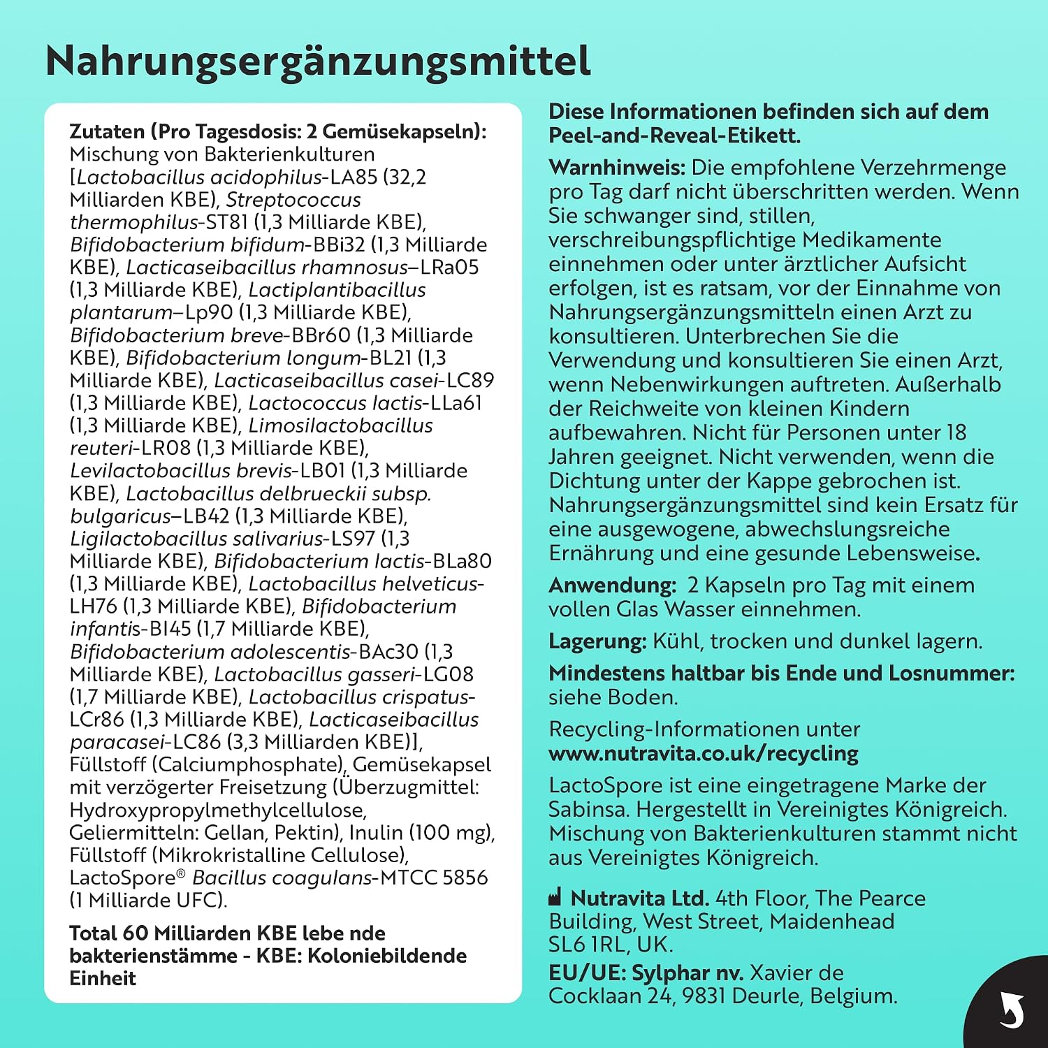 Pro Bio-Kulturen-Komplex 60 Milliarden mit Lactospore® 60 Kapseln