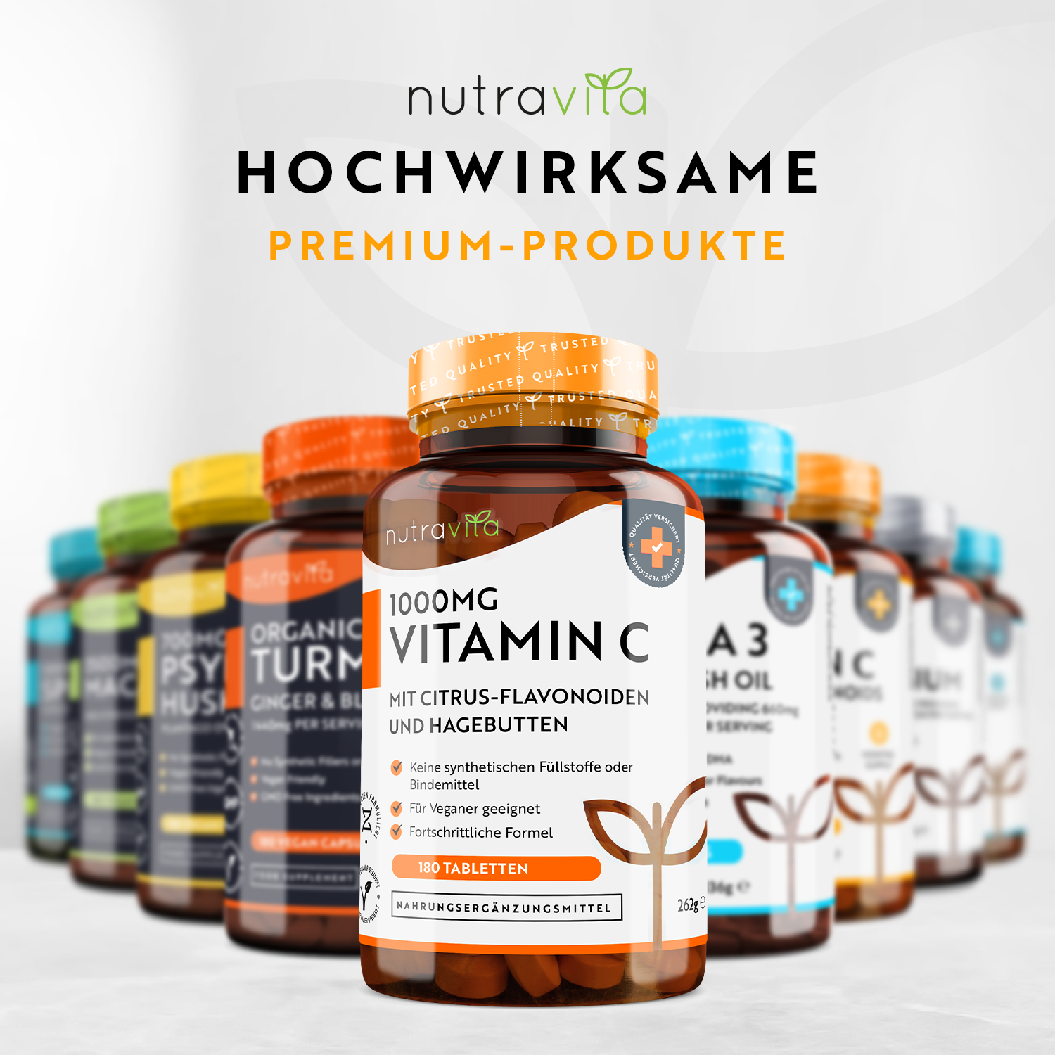 Vitamin C 1000mg mit Bioflavonoiden und Hagebutte 180 Vegane Tabletten