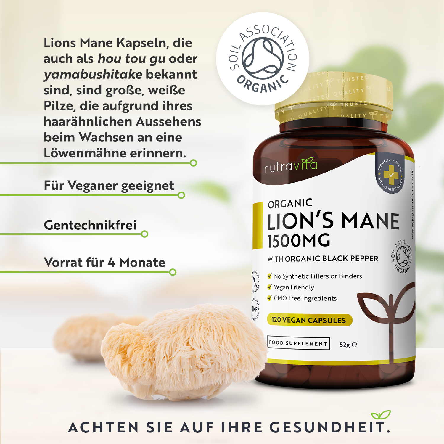 Bio Löwenmähne Pilz 1500mg 120 Kapseln