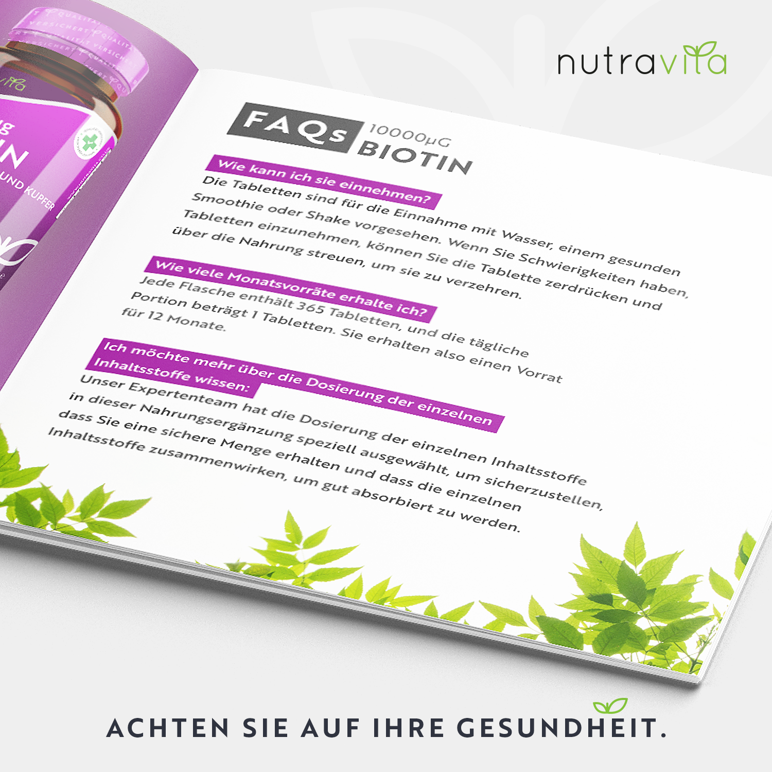 Biotin mit Zink, Selen und Kupfer - 10000mcg Biotin pro Tablette - Premium-Zink von Albion®