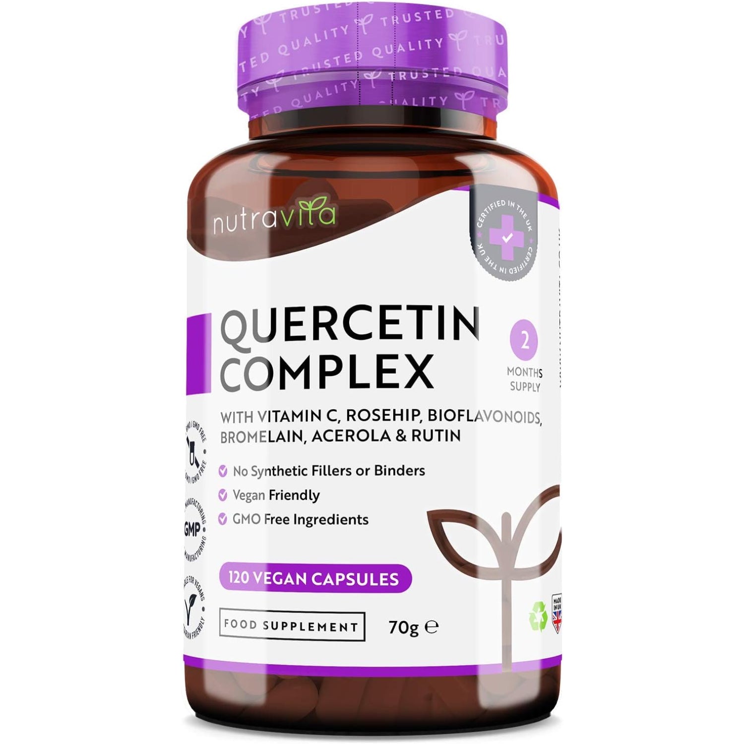 Quercetin Komplex 695mg mit Vitamin C - Preis-Leistungssieger 2021* - 120 vegane Kapseln