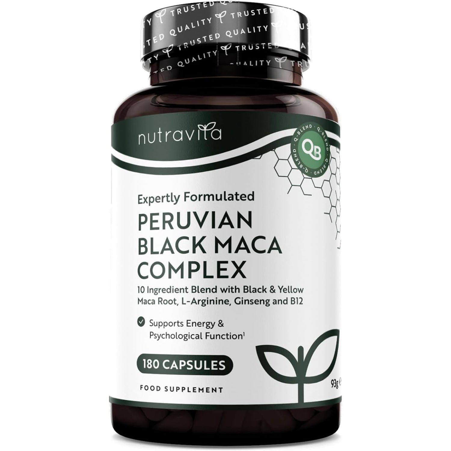 Schwarzer Maca-Komplex mit Zink, Vitamin B12, Ginseng, Bockshornklee, Vitamin B6, L, Arginin, Energiestoffwechsel, normale psykologische Funktion (EFSA), 180 Kapseln
