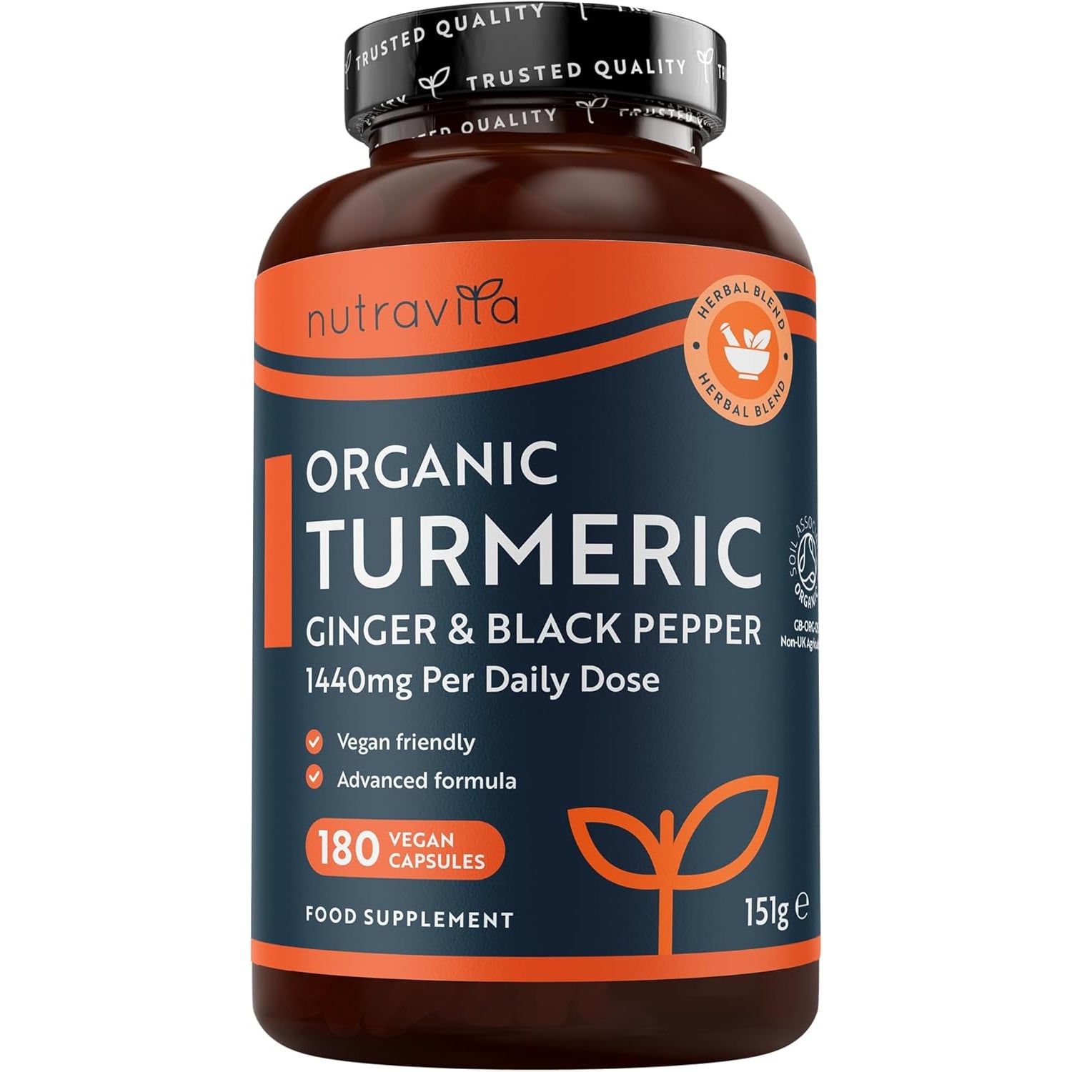 Bio Kurkuma Kapseln 1440 mg, schwarzem Pfeffer & Ingwer - 180 vegane Kurkuma Kapseln