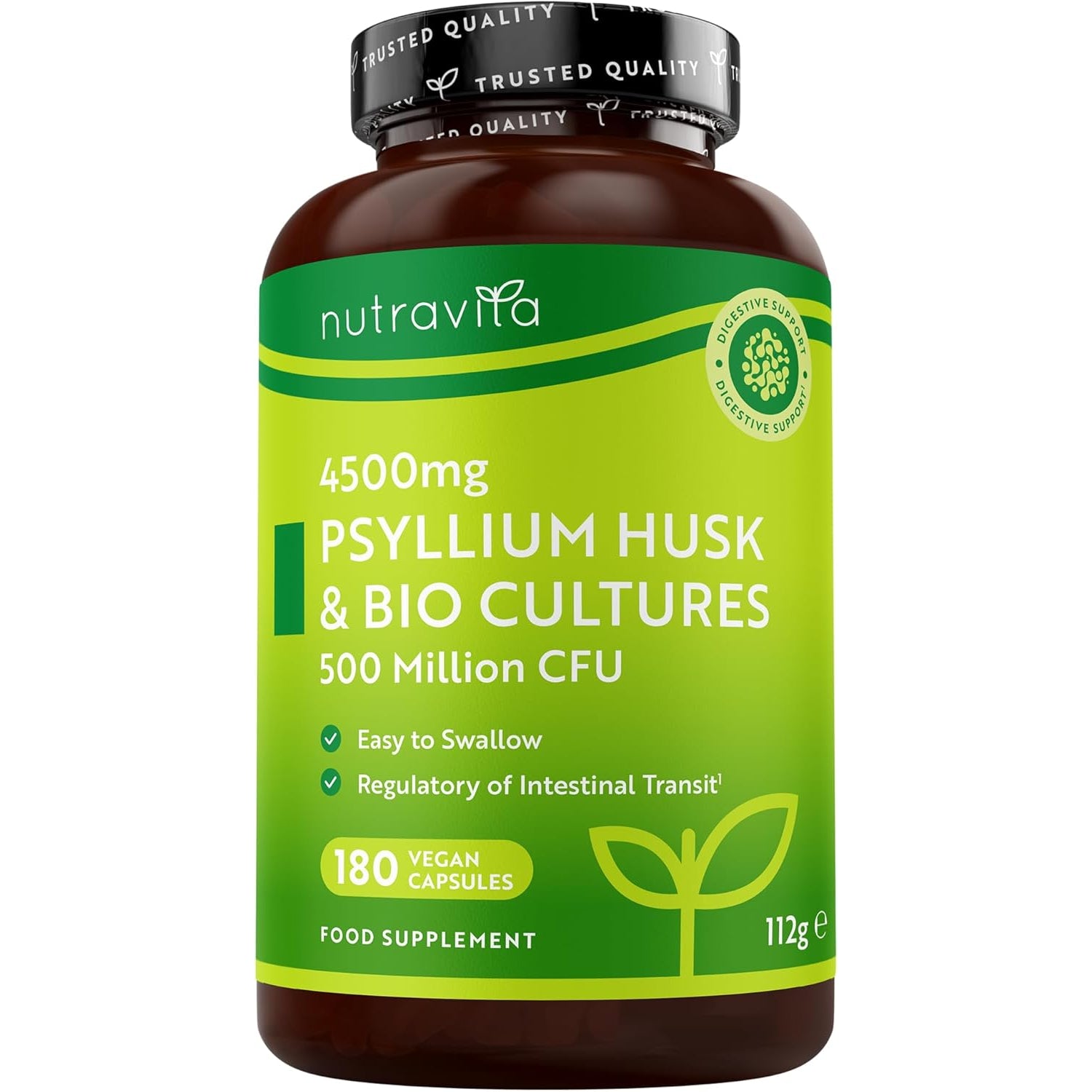 Flohsamenschalen Kapseln 4500mg - Biokulturen mit 500 Millionen CFU - 180 Vegane Kapseln
