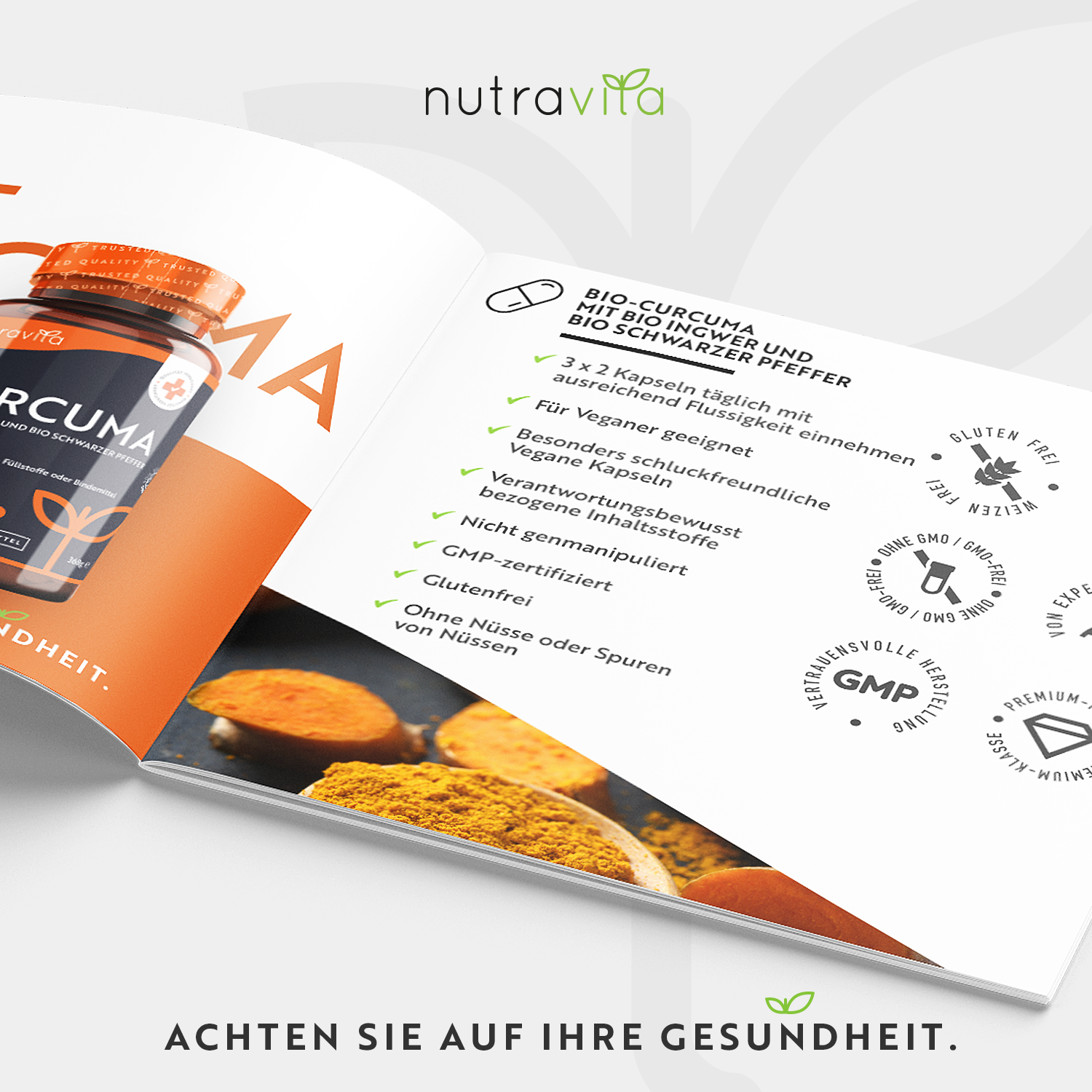 Bio-Kurkuma mit schwarzem Pfeffer und Ingwer 270 Kapseln
