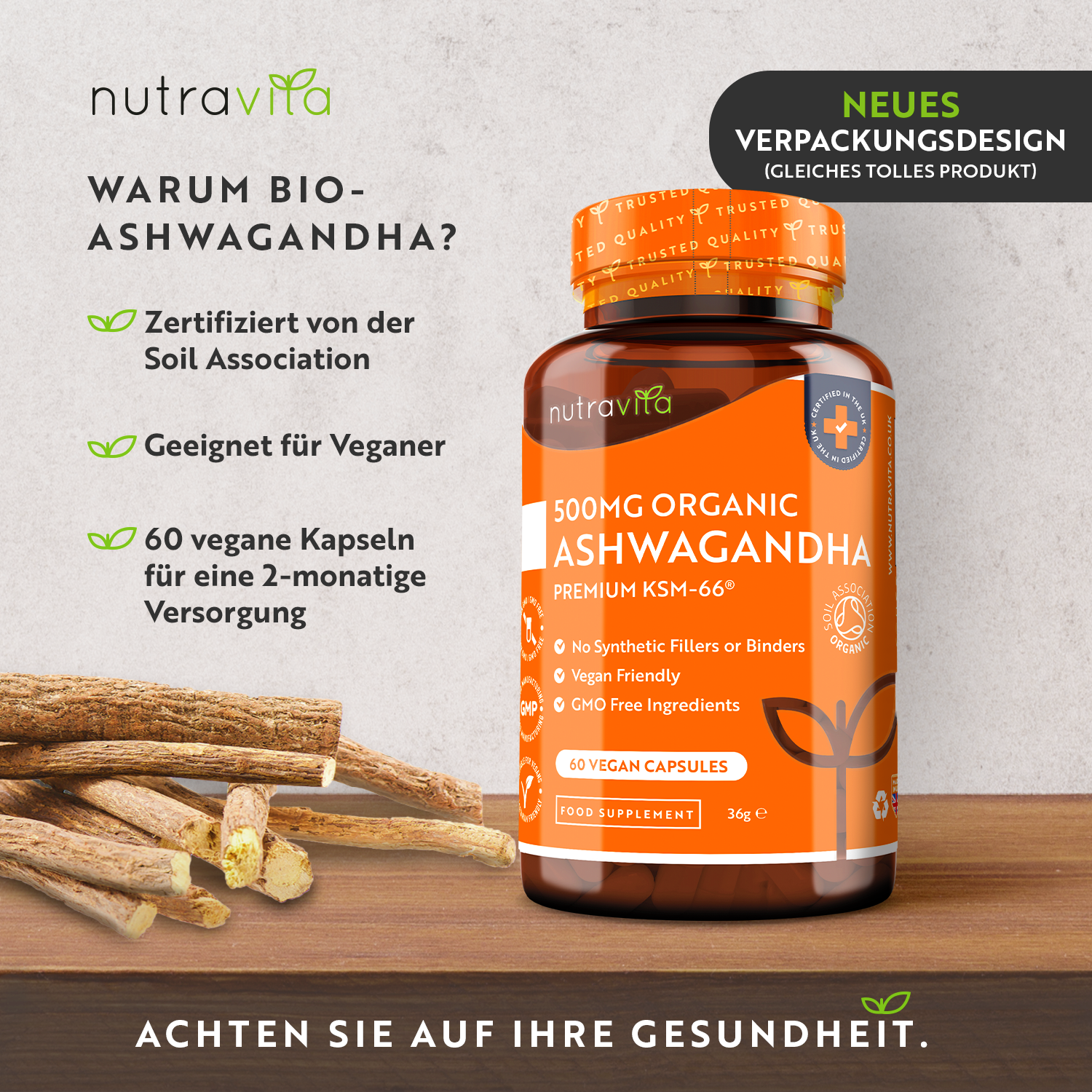 Bio-Ashwagandha KSM-66® 500mg Kapseln