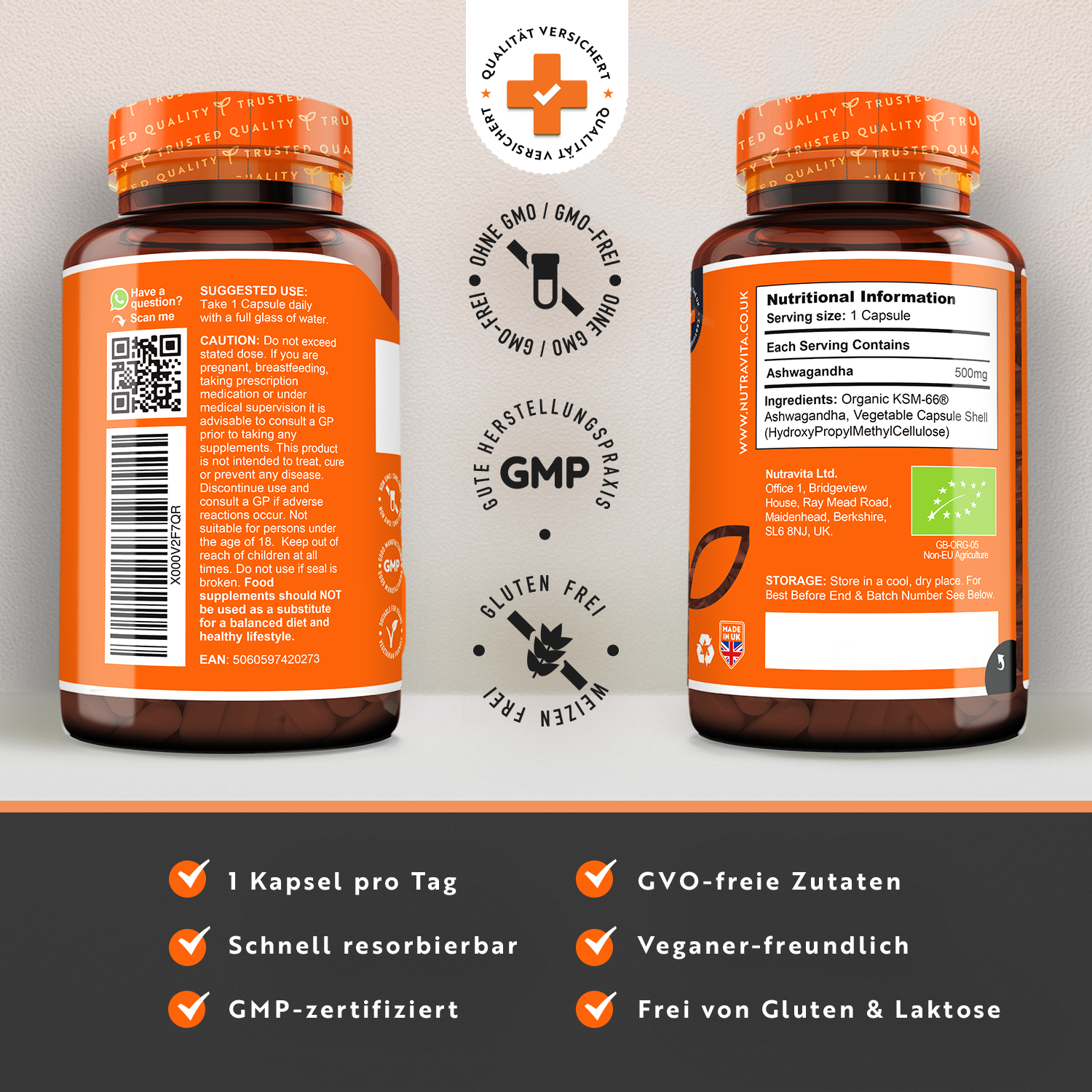 Bio-Ashwagandha KSM-66® 500mg Kapseln