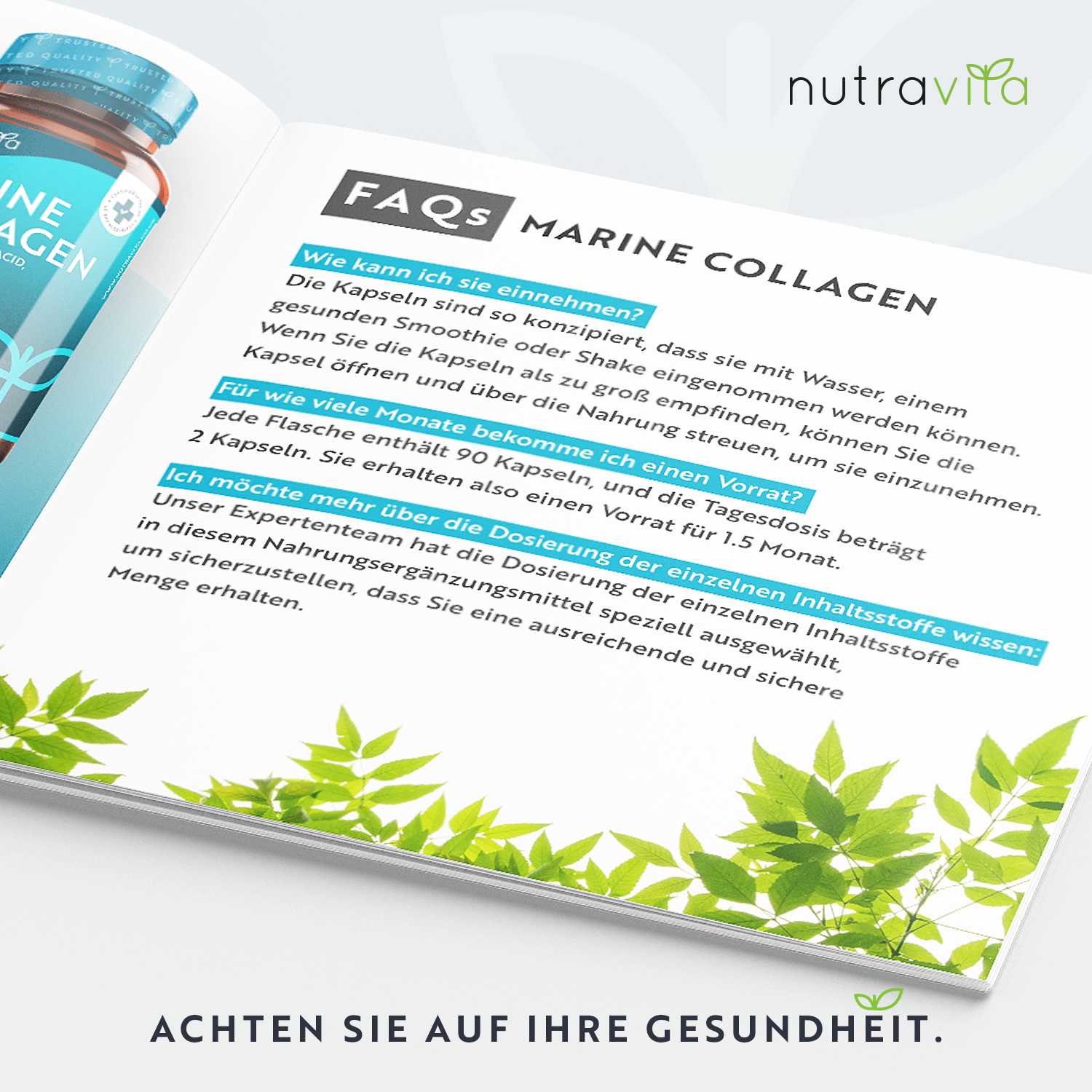 Hydrolysiertes Marines Kollagen 1000mg mit Hyaluronsäure 90 Kapseln