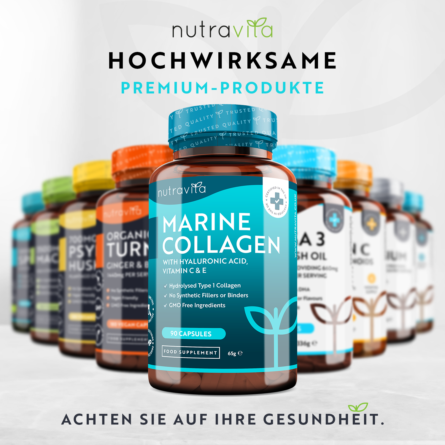 Hydrolysiertes Marines Kollagen 1000mg mit Hyaluronsäure 90 Kapseln