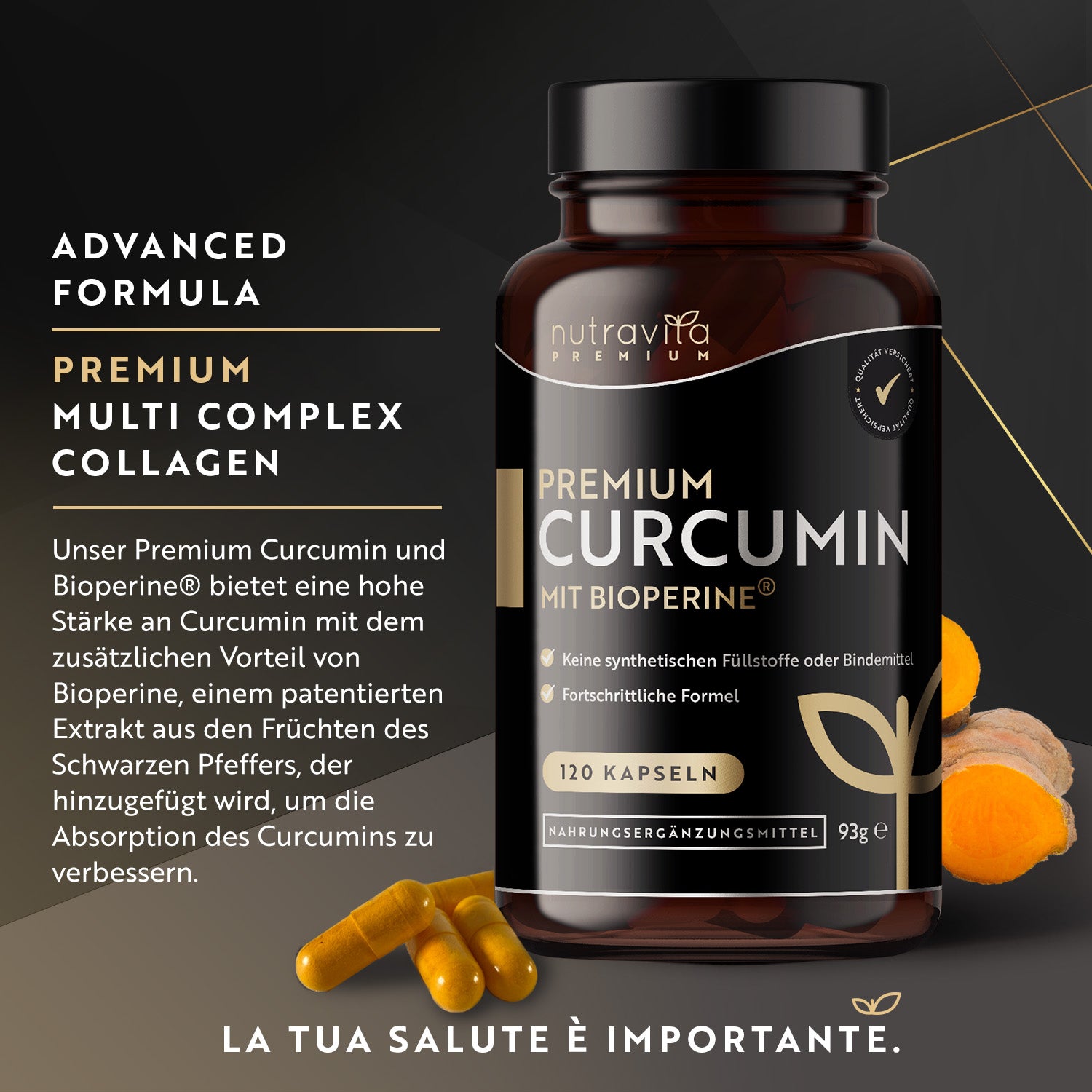 Premium Curcumin 95% Curcuminoide mit Bioperine® 120 Kapseln